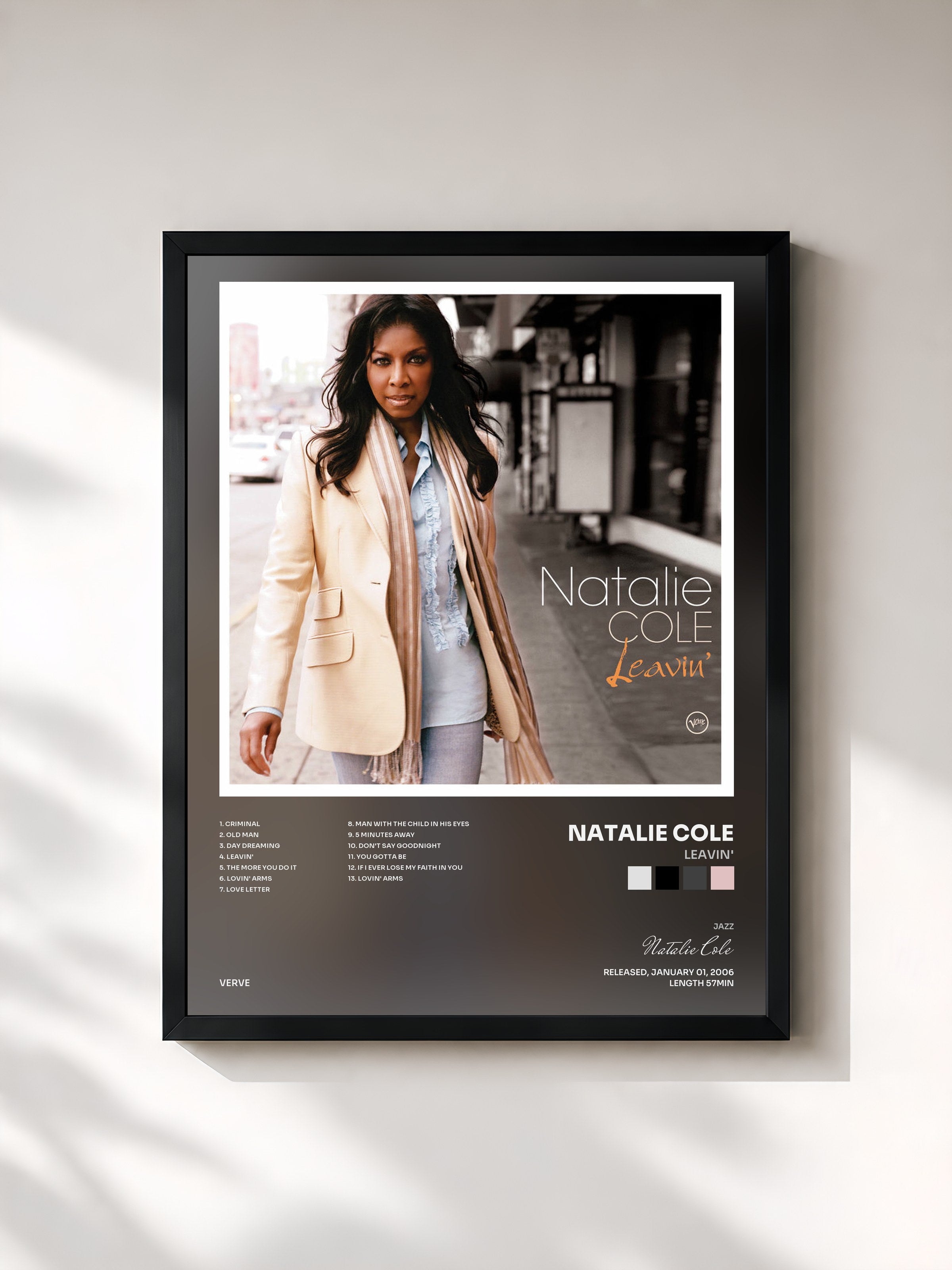 #noir Tableau de l'album Leavin' de Natalie Cole, cadre noir, imprimé et encadré en France