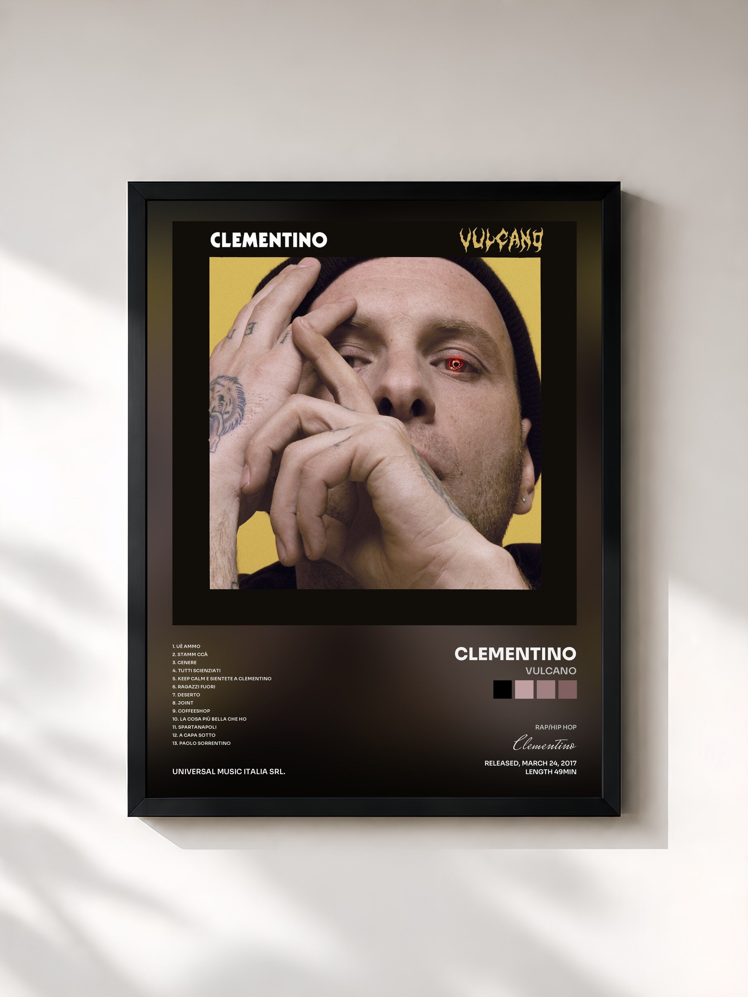 #noir Tableau de l'album Vulcano de Clementino, cadre noir, imprimé et encadré en France
