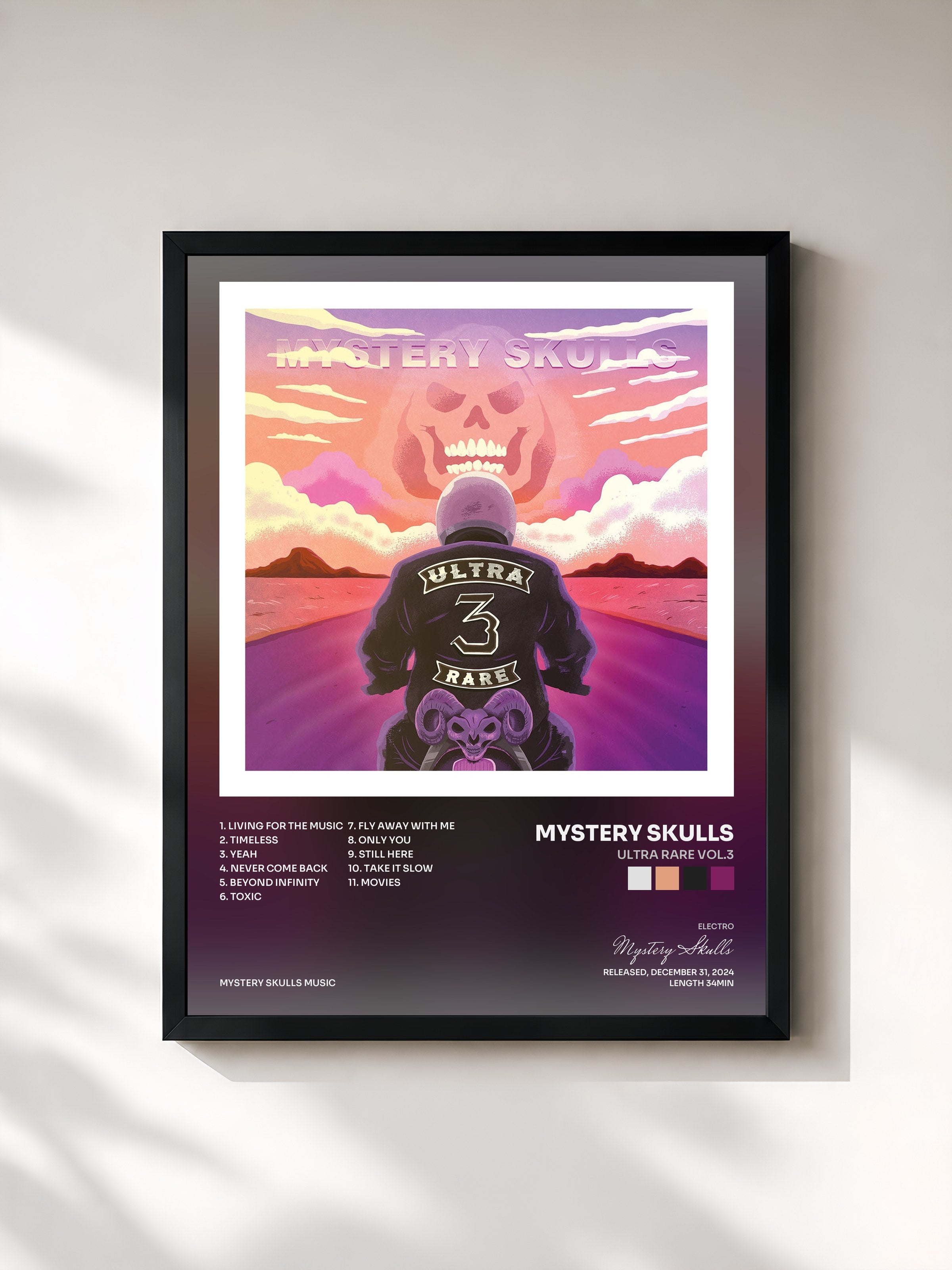 #noir Tableau de l'album Ultra Rare Vol.3 de Mystery Skulls, cadre noir, imprimé et encadré en France