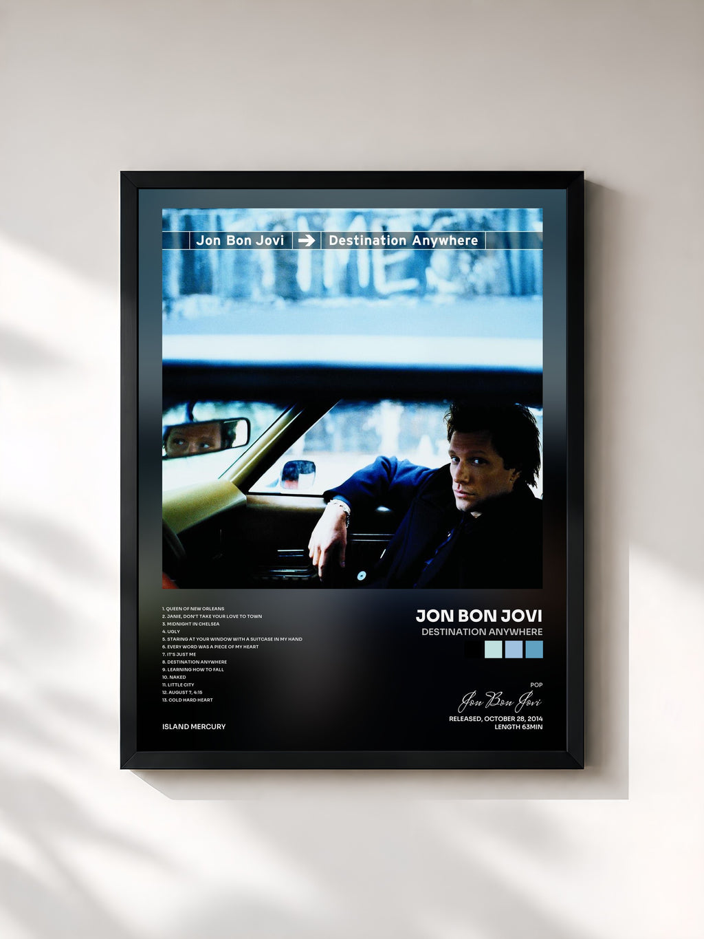 #noir Tableau de l'album Destination Anywhere de Jon Bon Jovi, cadre noir, imprimé et encadré en France