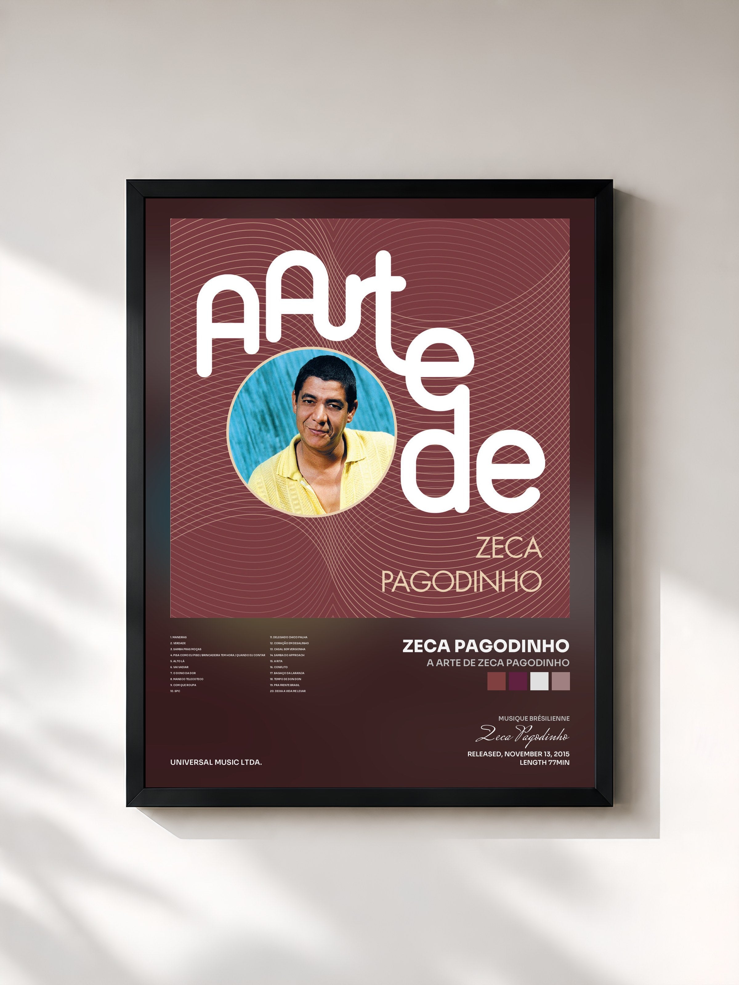 #noir Tableau de l'album A Arte De Zeca Pagodinho de Zeca Pagodinho, cadre noir, imprimé et encadré en France