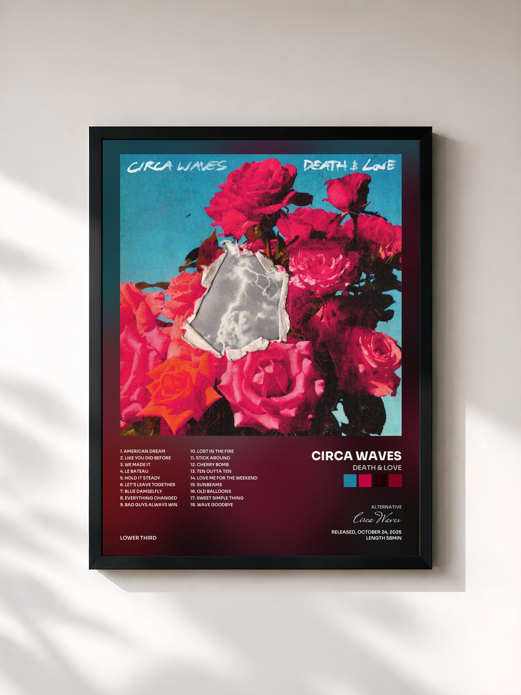 #noir Tableau de l'album Death & Love de Circa Waves, cadre noir, imprimé et encadré en France