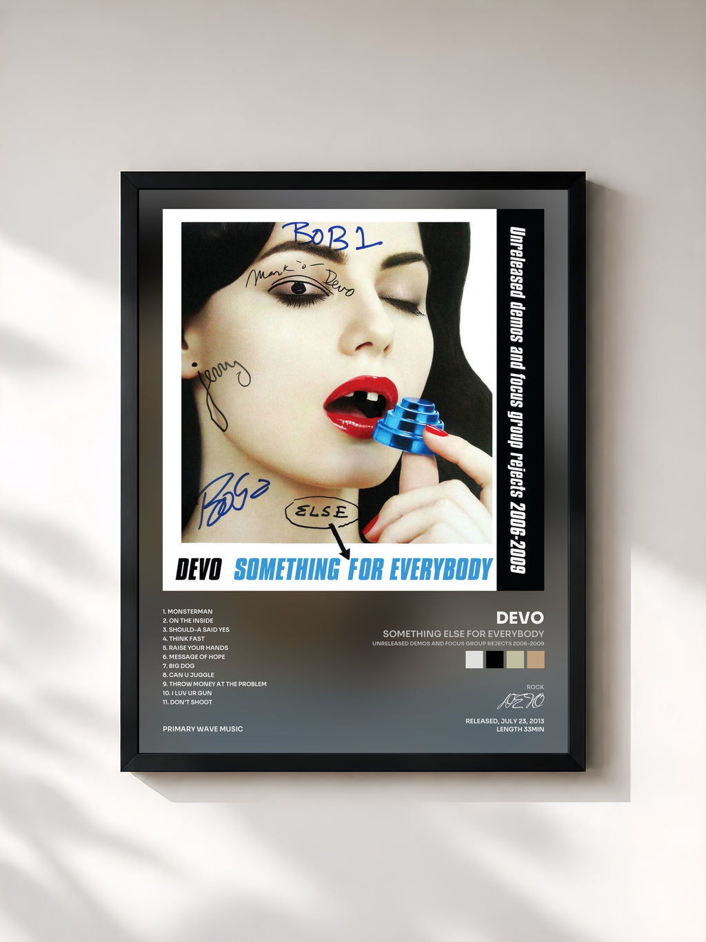 #noir Tableau de l'album Something Else For Everybody (Unreleased Demos and Focus Group Rejects 2006-2009) de DEVO, cadre noir, imprimé et encadré en France