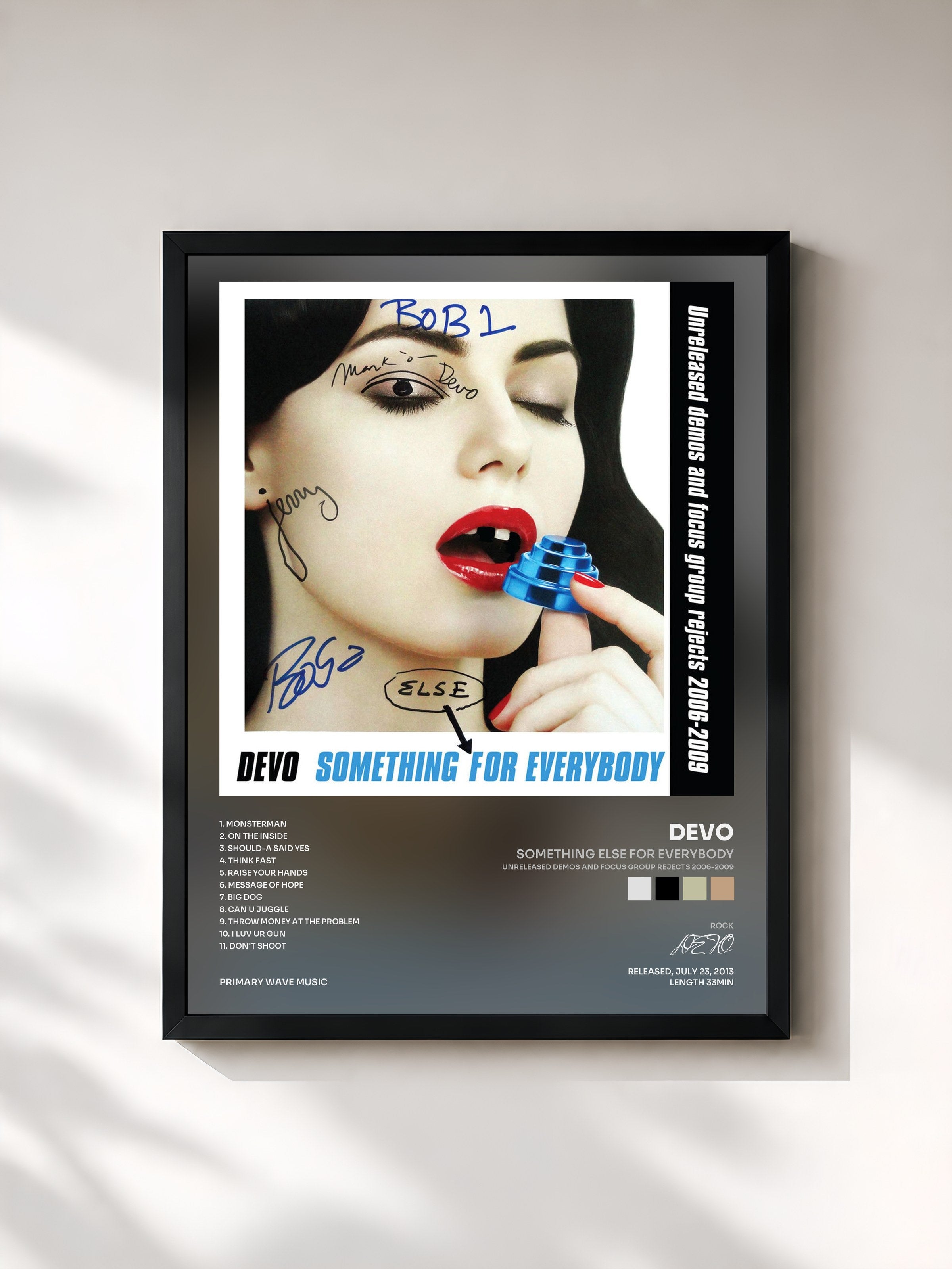 #noir Tableau de l'album Something Else For Everybody (Unreleased Demos and Focus Group Rejects 2006-2009) de DEVO, cadre noir, imprimé et encadré en France