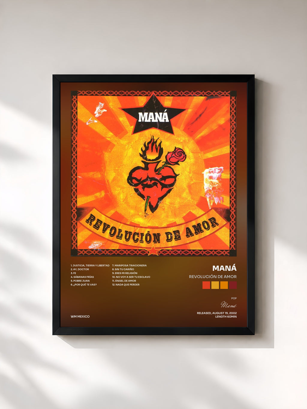 #noir Tableau de l'album Revolución De Amor de Maná, cadre noir, imprimé et encadré en France