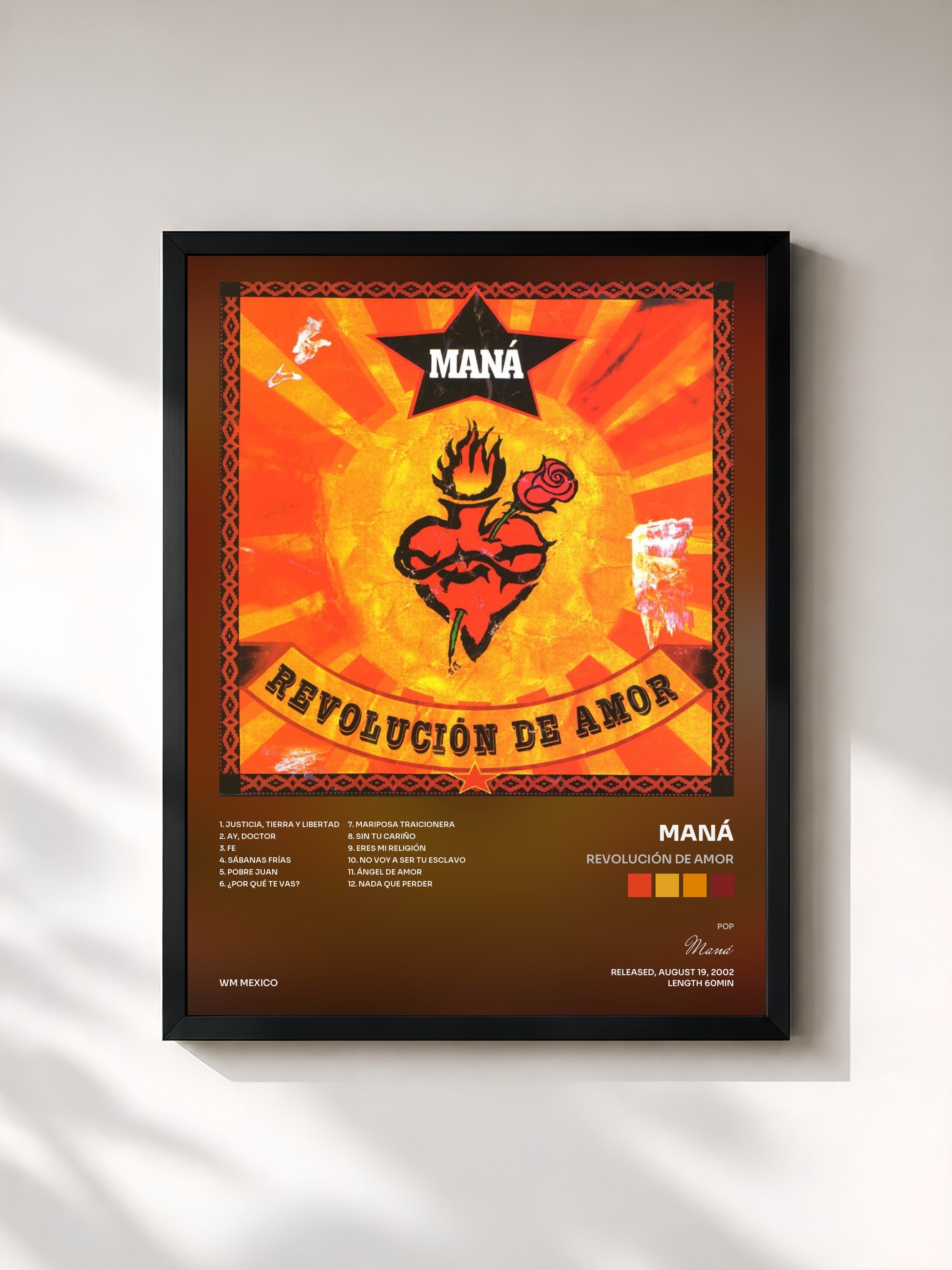 #noir Tableau de l'album Revolución De Amor de Maná, cadre noir, imprimé et encadré en France