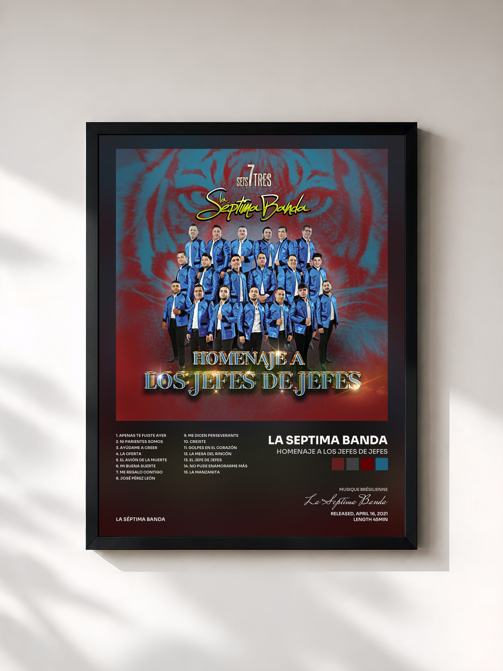 #noir Tableau de l'album Homenaje a los Jefes de Jefes de La Septima Banda, cadre noir, imprimé et encadré en France