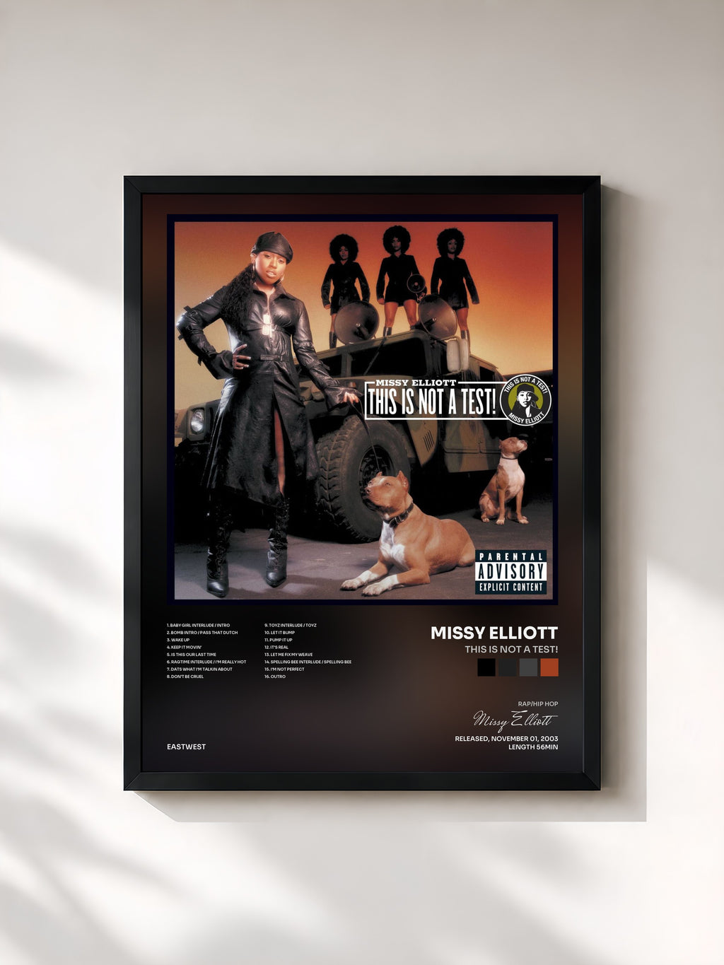 #noir Tableau de l'album This Is Not a Test! de Missy Elliott, cadre noir, imprimé et encadré en France