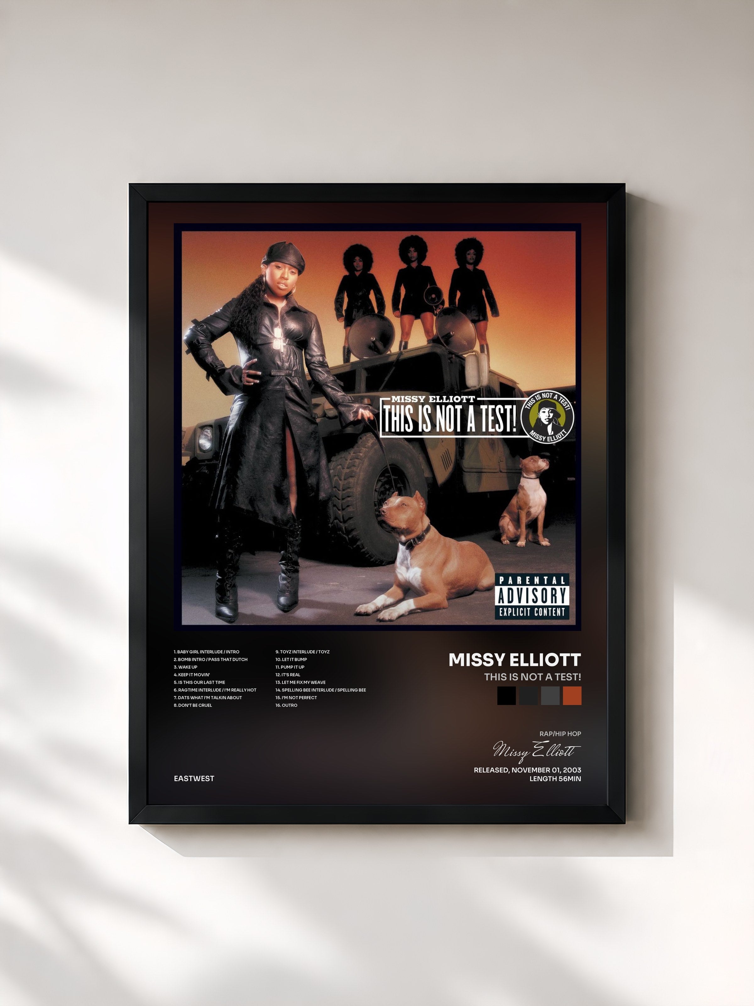#noir Tableau de l'album This Is Not a Test! de Missy Elliott, cadre noir, imprimé et encadré en France