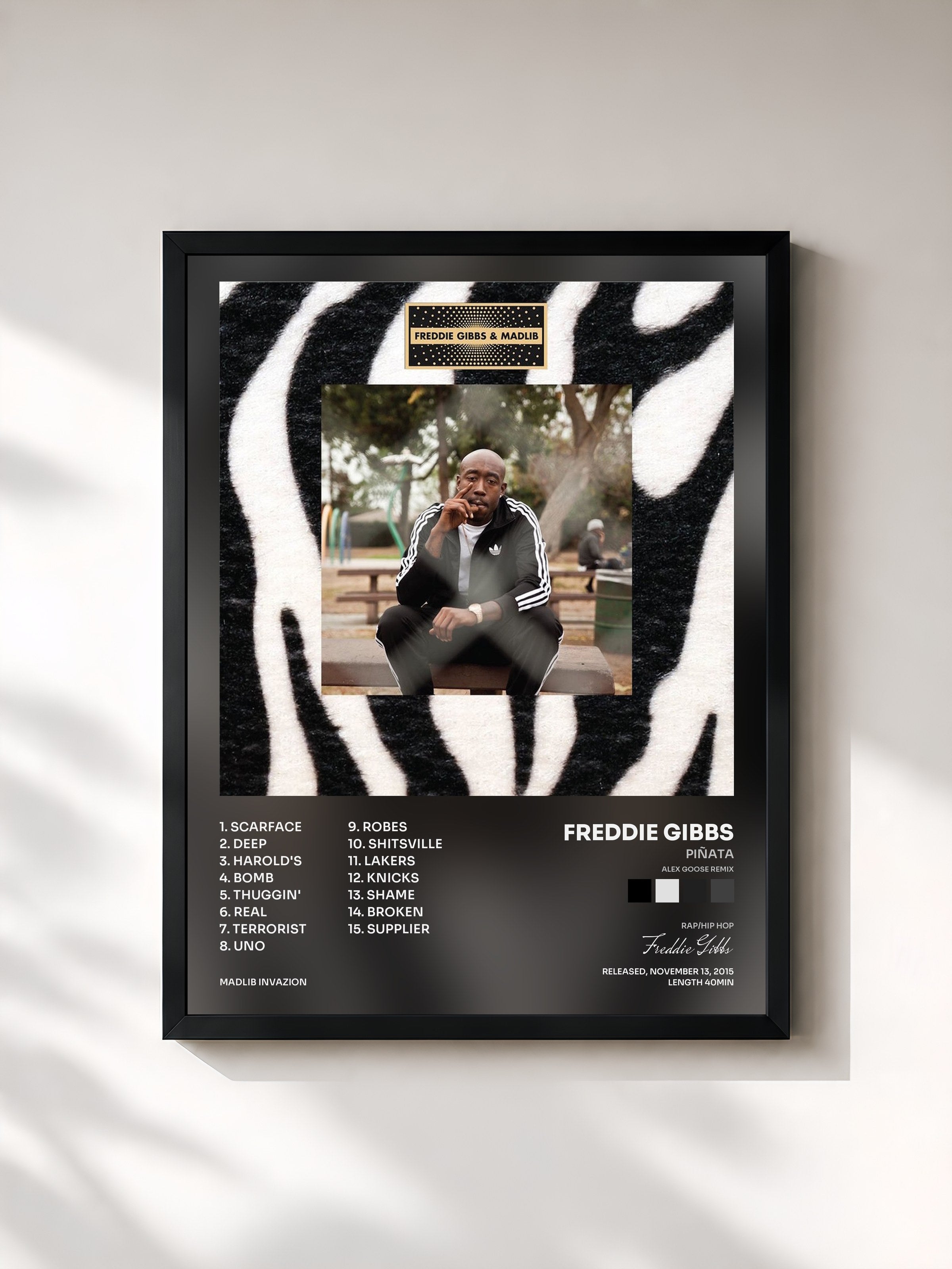 #noir Tableau de l'album Piñata (Alex Goose Remix) de Freddie Gibbs, cadre noir, imprimé et encadré en France