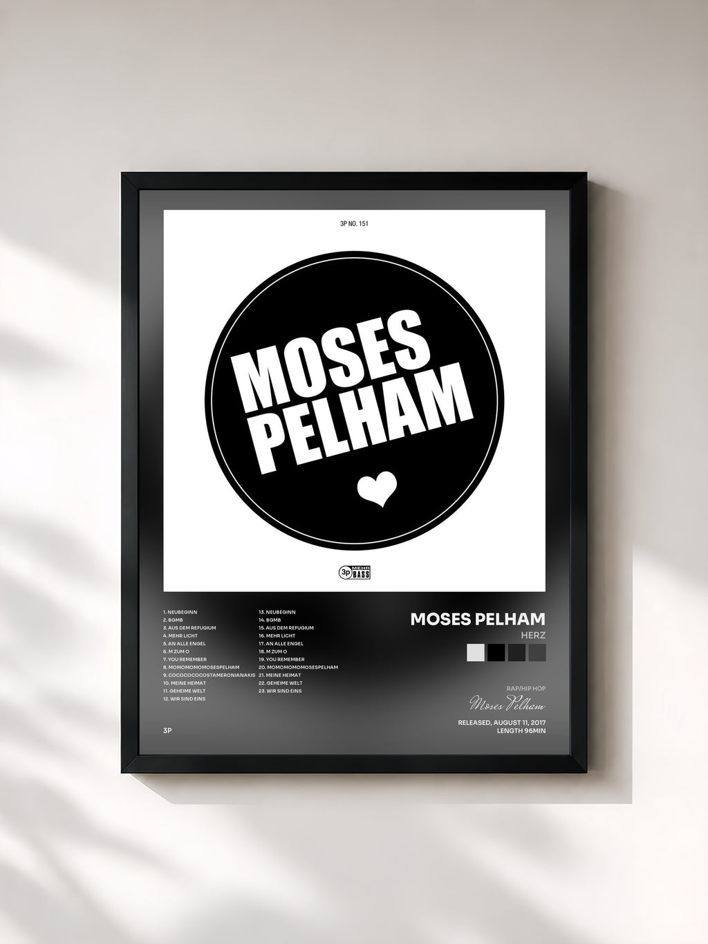 #noir Tableau de l'album Herz de Moses Pelham, cadre noir, imprimé et encadré en France