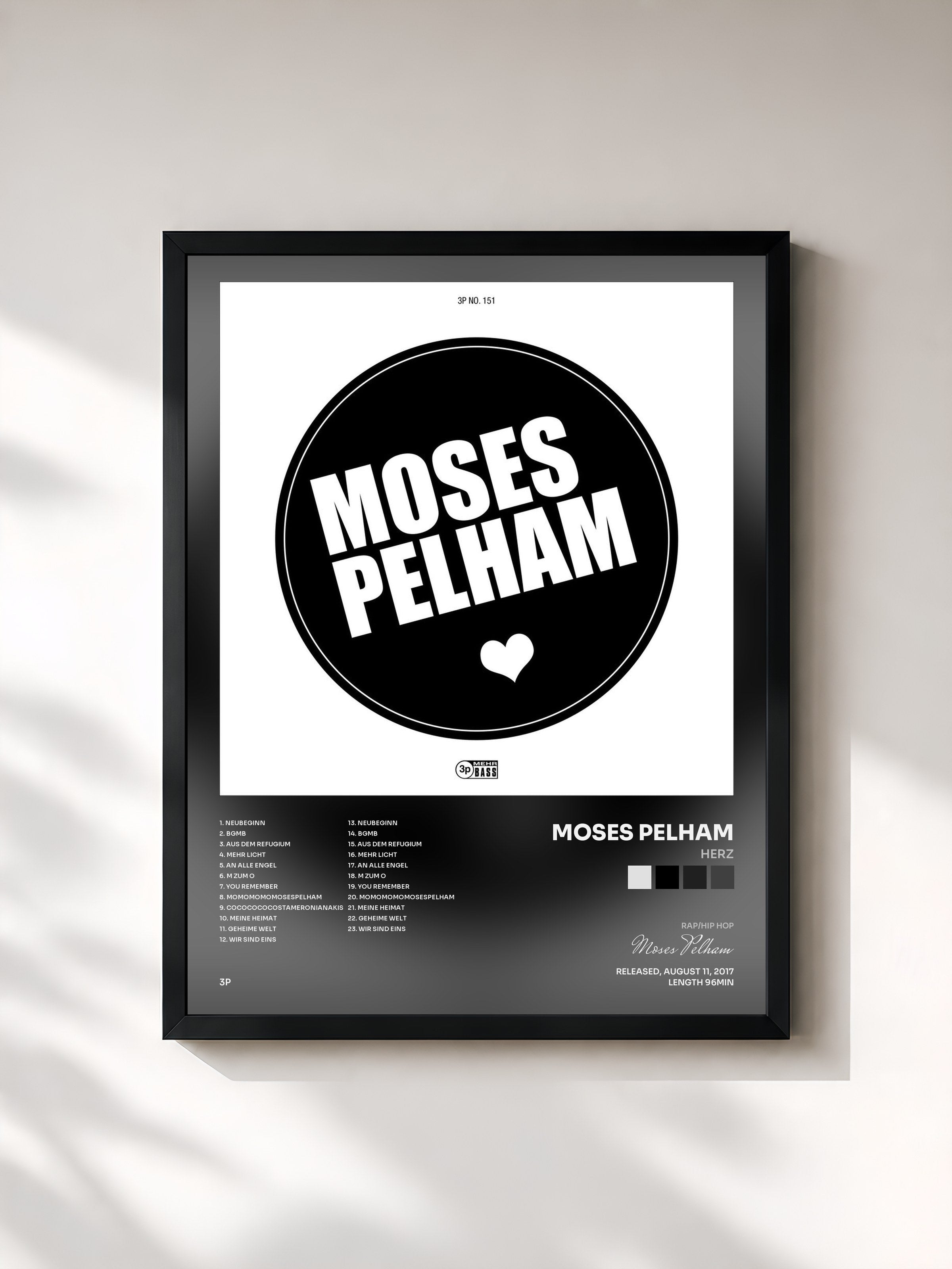 #noir Tableau de l'album Herz de Moses Pelham, cadre noir, imprimé et encadré en France