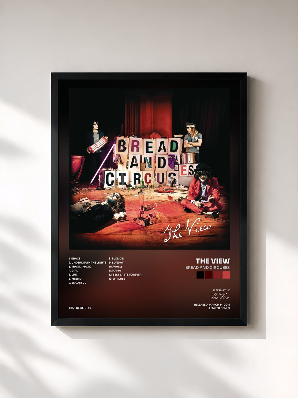 #noir Tableau de l'album Bread and Circuses de The View, cadre noir, imprimé et encadré en France