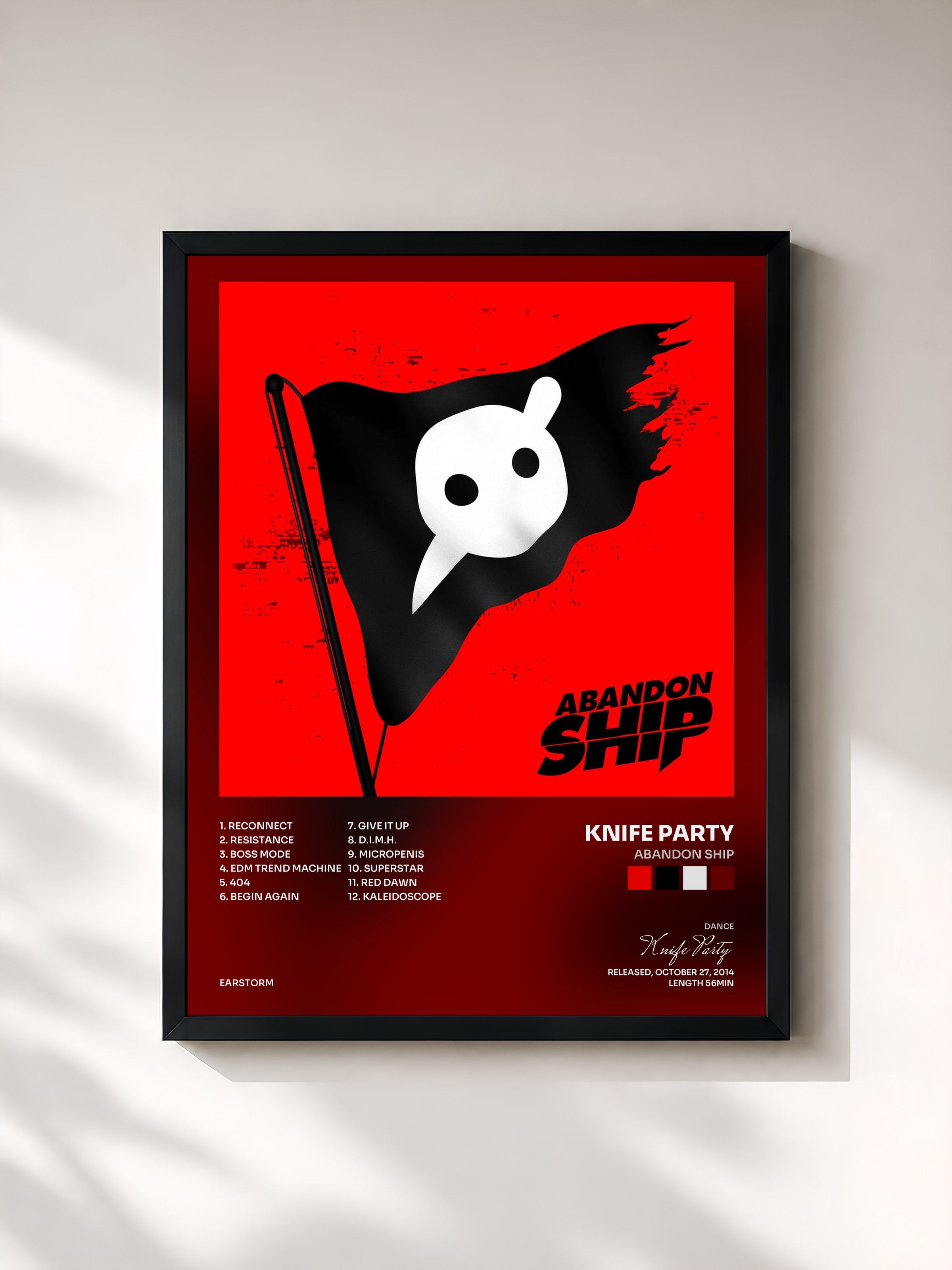 #noir Tableau de l'album Abandon Ship de Knife Party, cadre noir, imprimé et encadré en France