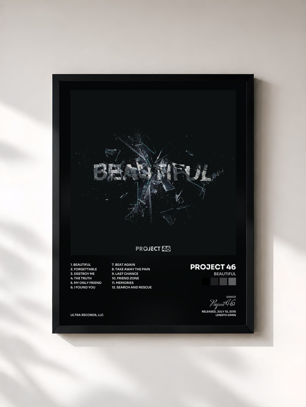 #noir Tableau de l'album Beautiful de Project 46, cadre noir, imprimé et encadré en France