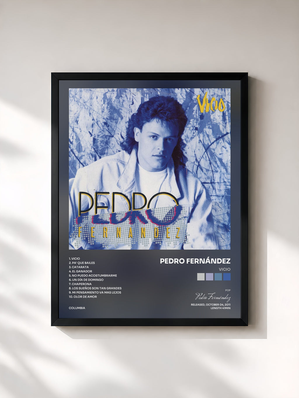 #noir Tableau de l'album Vicio de Pedro Fernández, cadre noir, imprimé et encadré en France