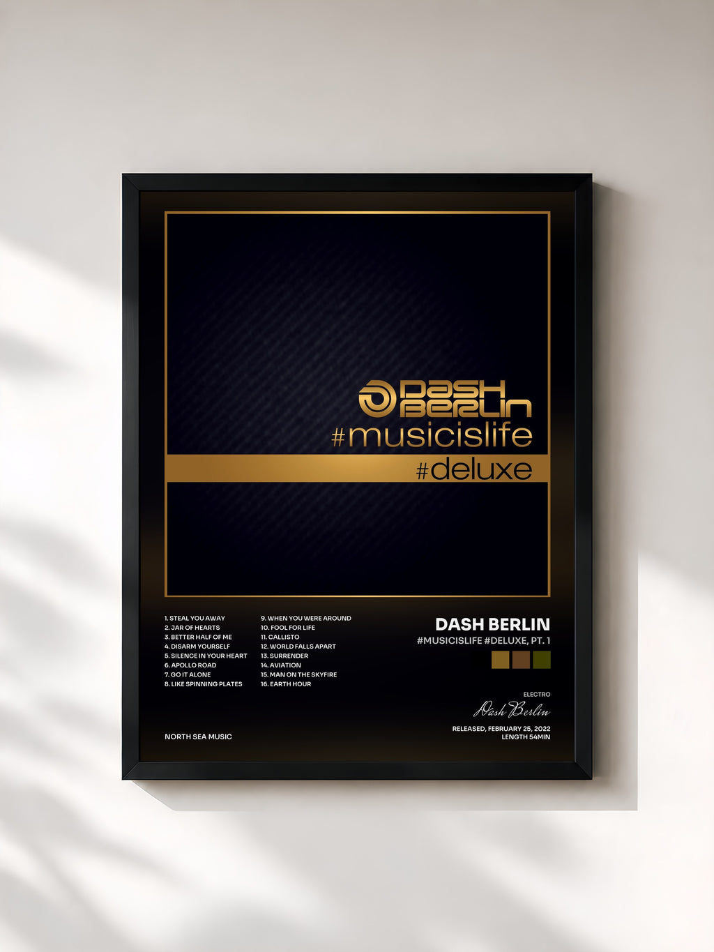 #noir Tableau de l'album #musicislife #deluxe, Pt. 1 de Dash Berlin, cadre noir, imprimé et encadré en France