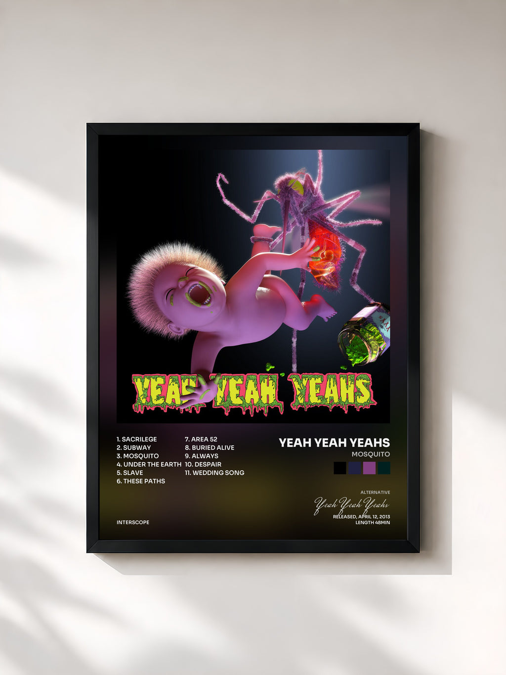 #noir Tableau de l'album Mosquito de Yeah Yeah Yeahs, cadre noir, imprimé et encadré en France