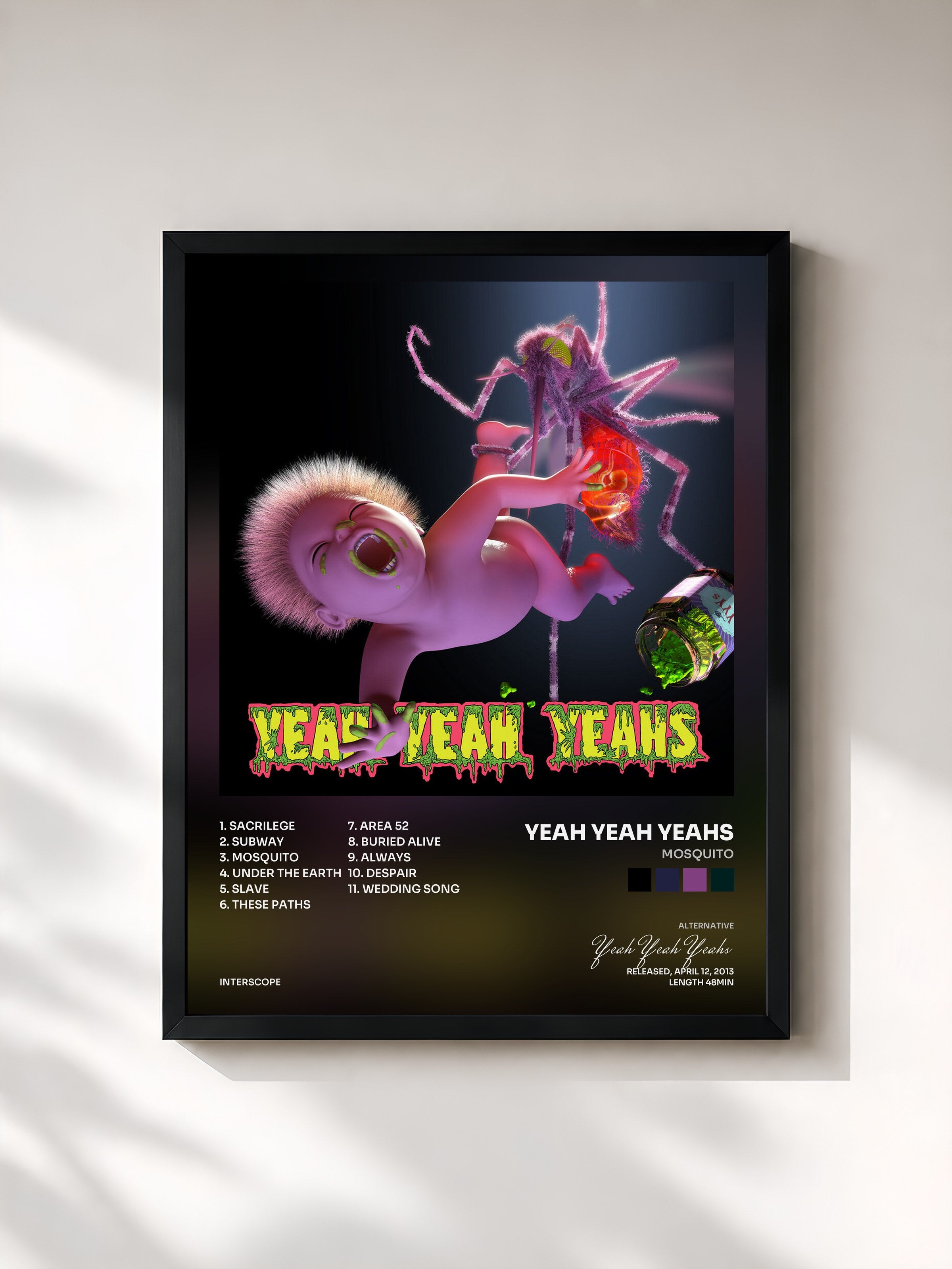 #noir Tableau de l'album Mosquito de Yeah Yeah Yeahs, cadre noir, imprimé et encadré en France