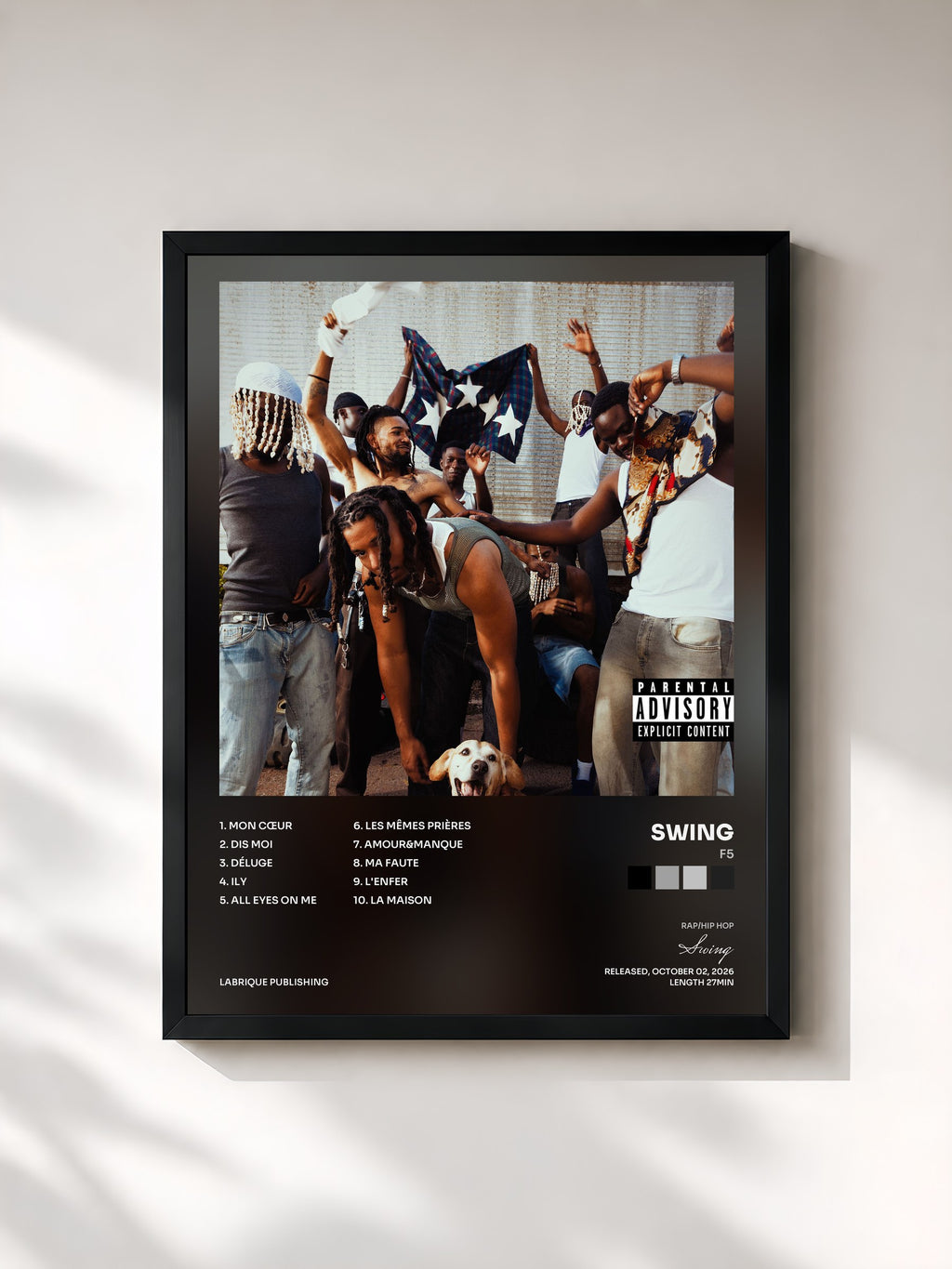#noir Tableau de l'album F5 de Swing, cadre noir, imprimé et encadré en France