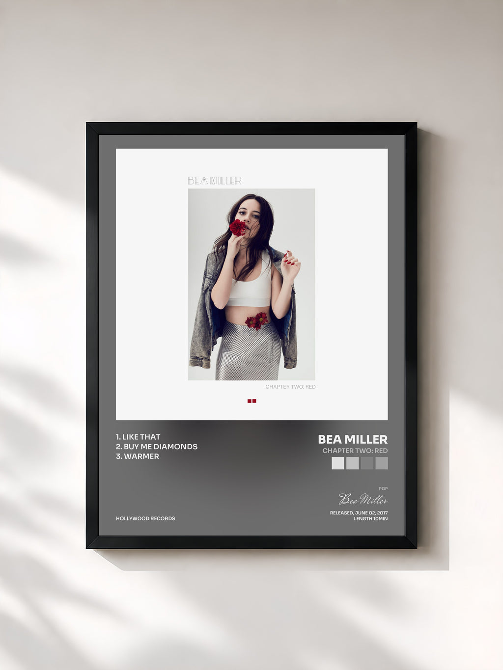 #noir Tableau de l'album chapter two: red de Bea Miller, cadre noir, imprimé et encadré en France