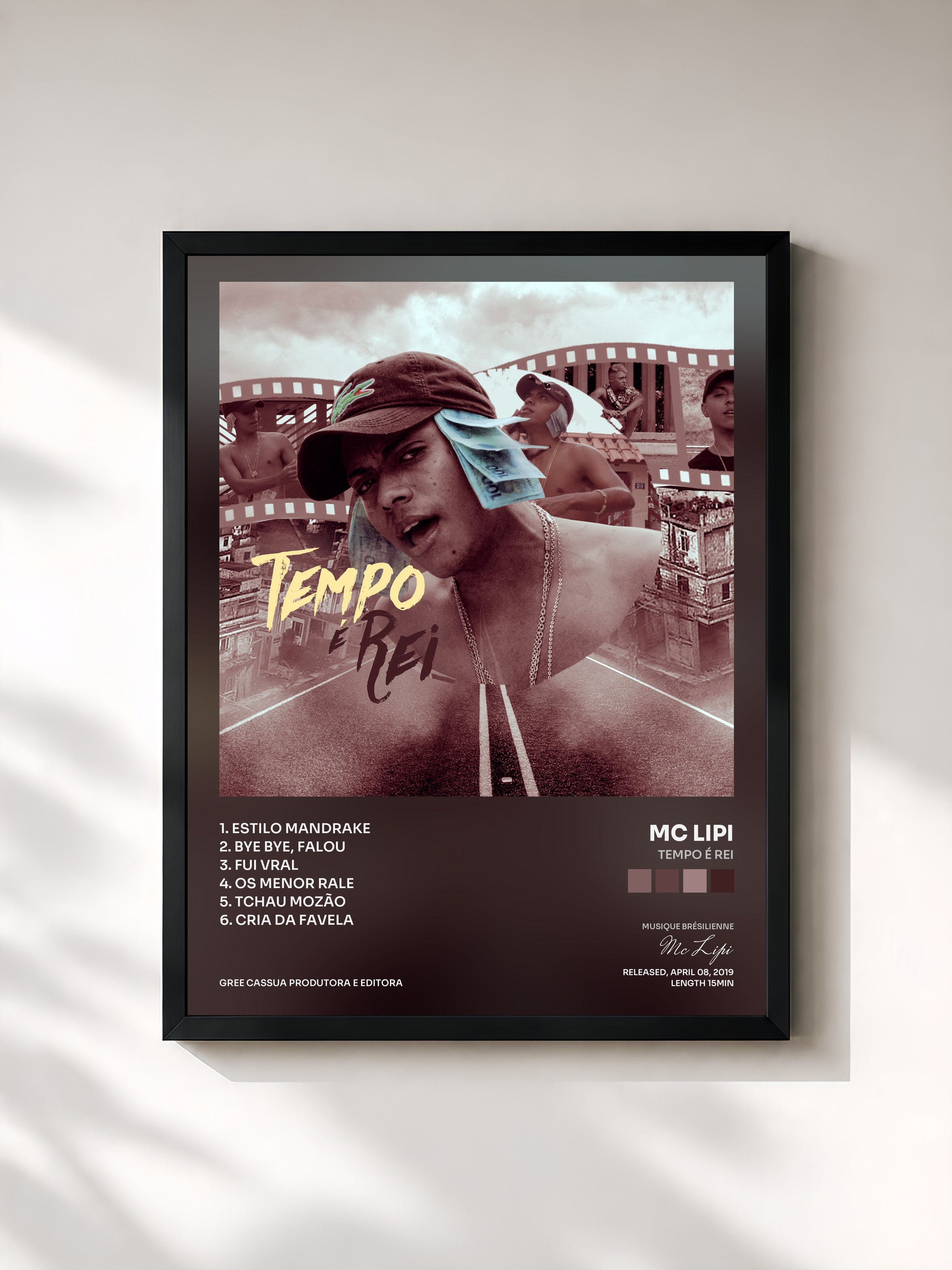 #noir Tableau de l'album Tempo É Rei de Mc Lipi, cadre noir, imprimé et encadré en France