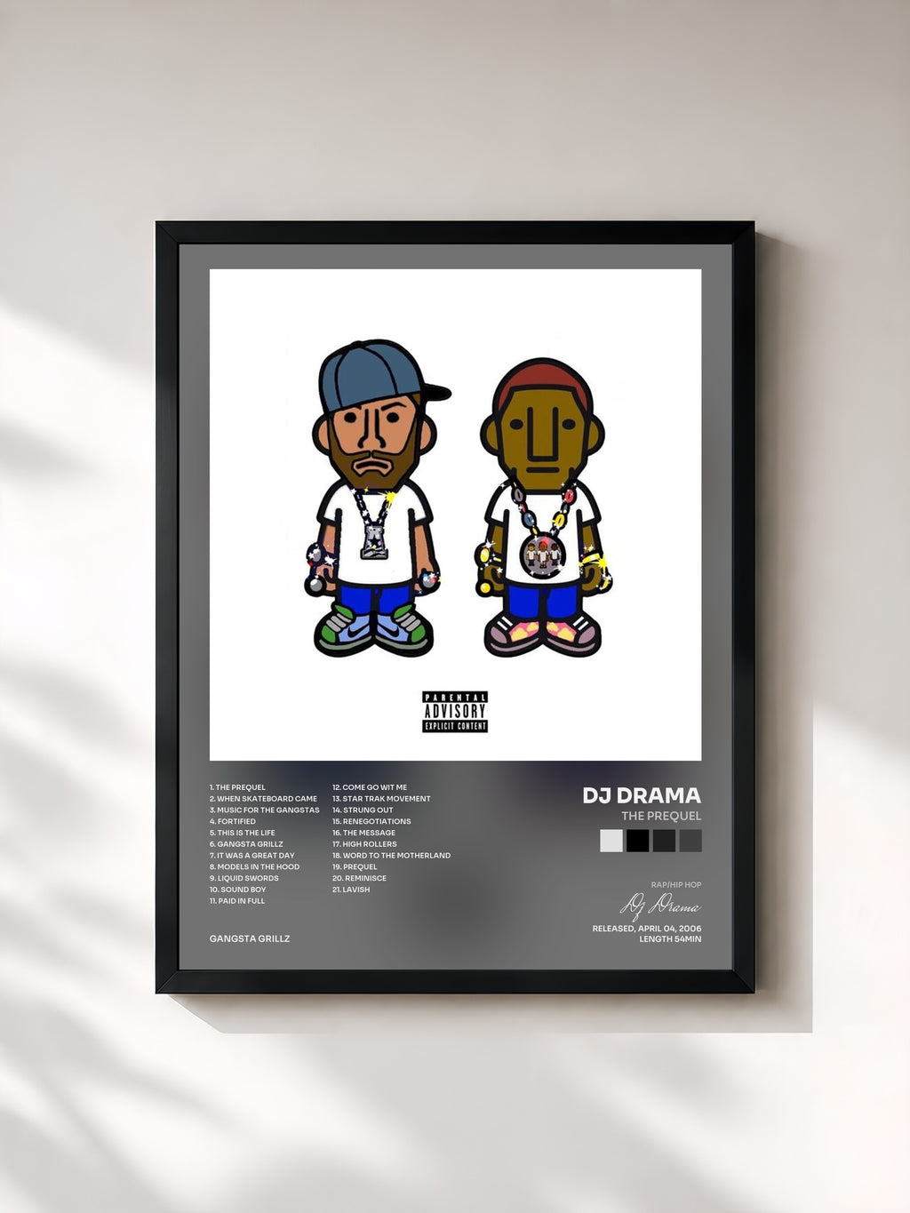 #noir Tableau de l'album The Prequel de Dj Drama, cadre noir, imprimé et encadré en France