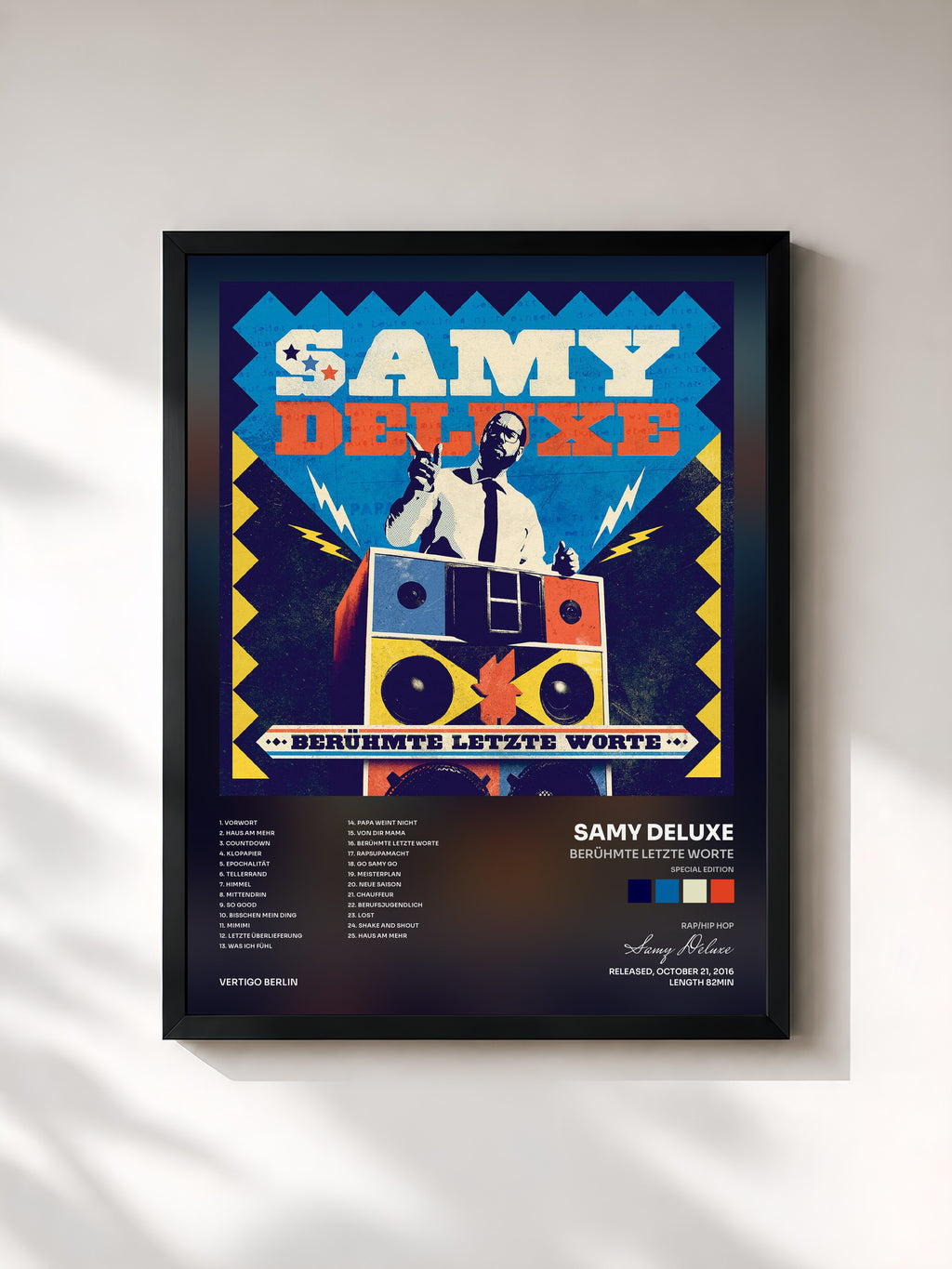 #noir Tableau de l'album Berühmte letzte Worte (Special Edition) de Samy Deluxe, cadre noir, imprimé et encadré en France