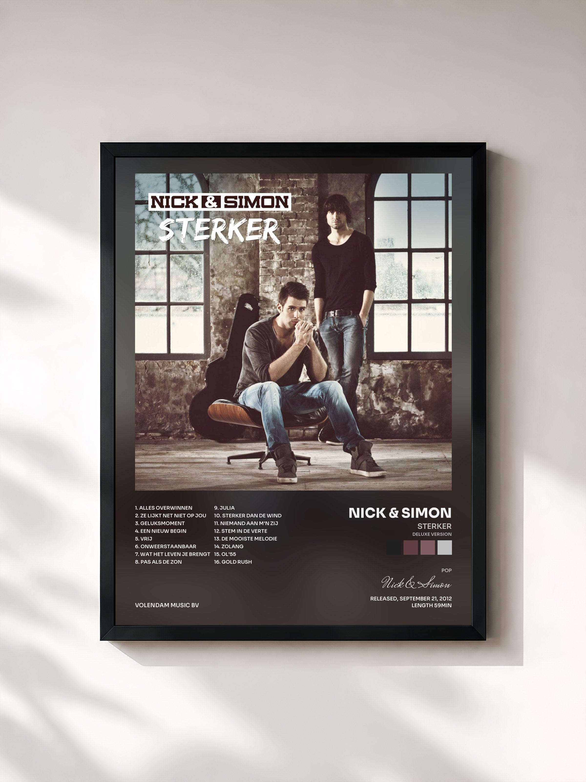 #noir Tableau de l'album Sterker (Deluxe Version) de Nick & Simon, cadre noir, imprimé et encadré en France
