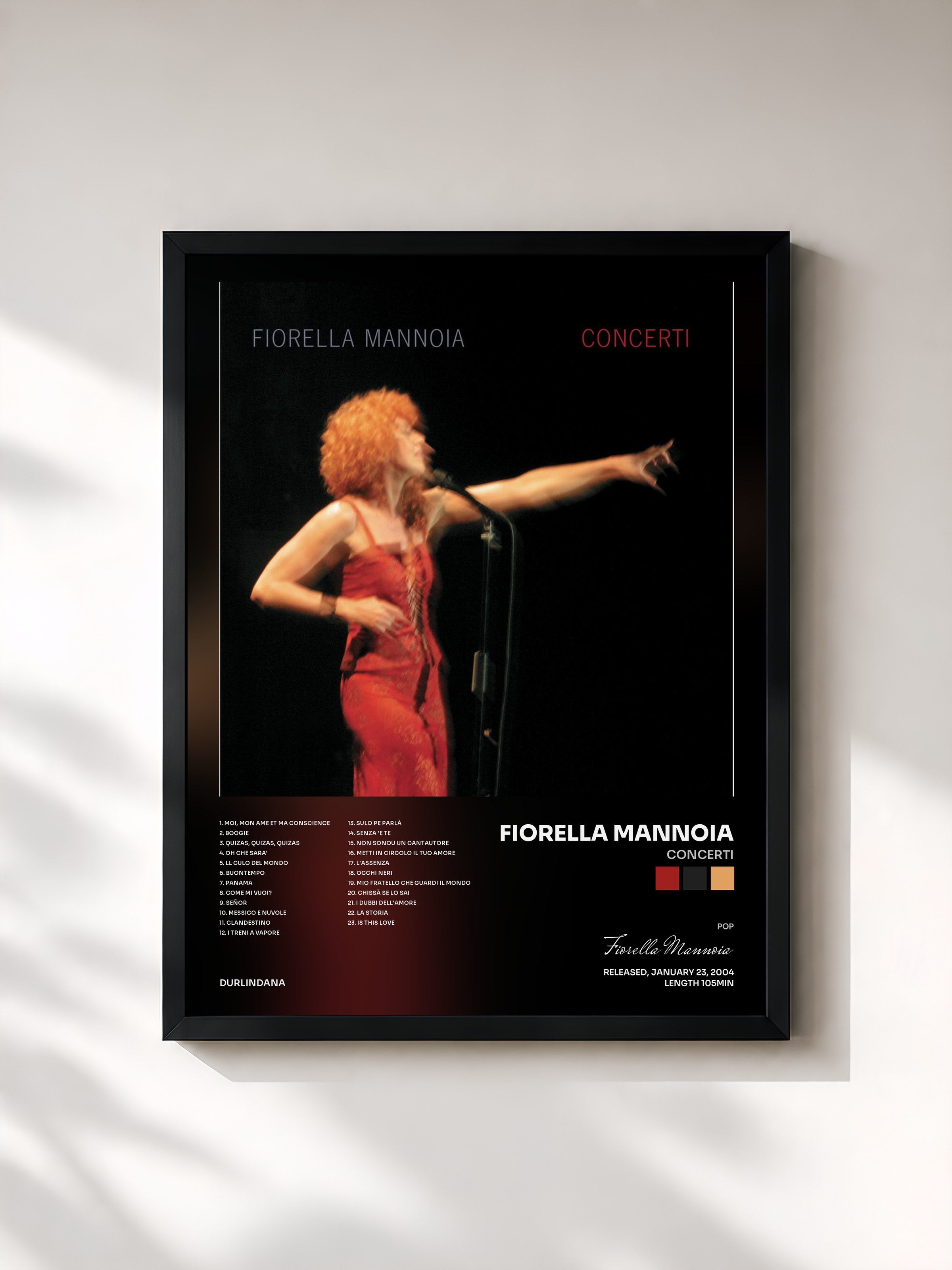 #noir Tableau de l'album Concerti de Fiorella Mannoia, cadre noir, imprimé et encadré en France