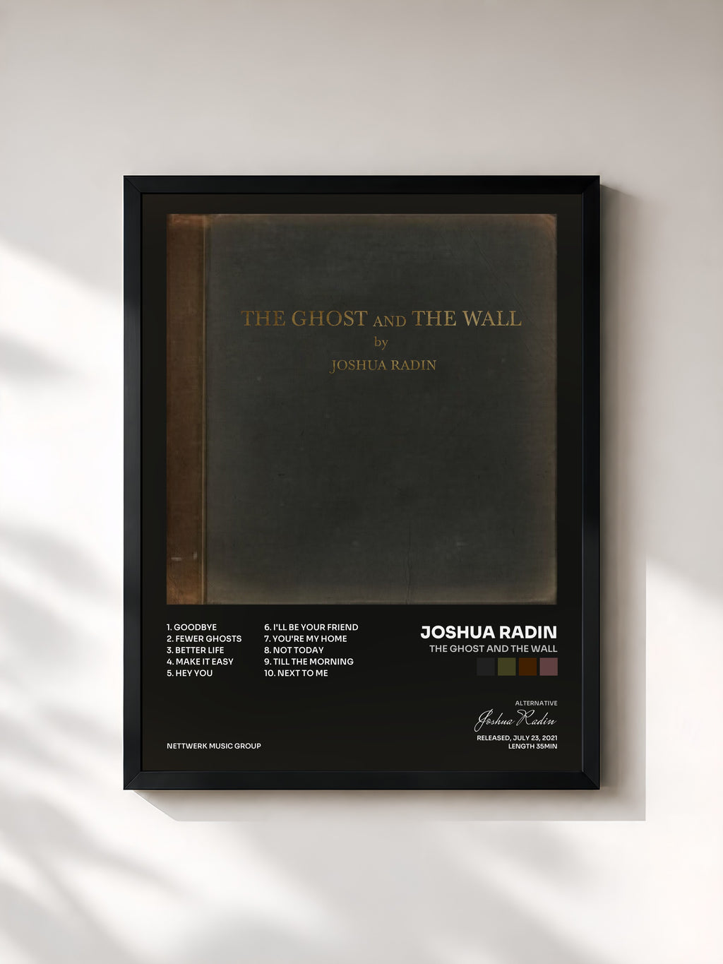 #noir Tableau de l'album The Ghost and the Wall de Joshua Radin, cadre noir, imprimé et encadré en France