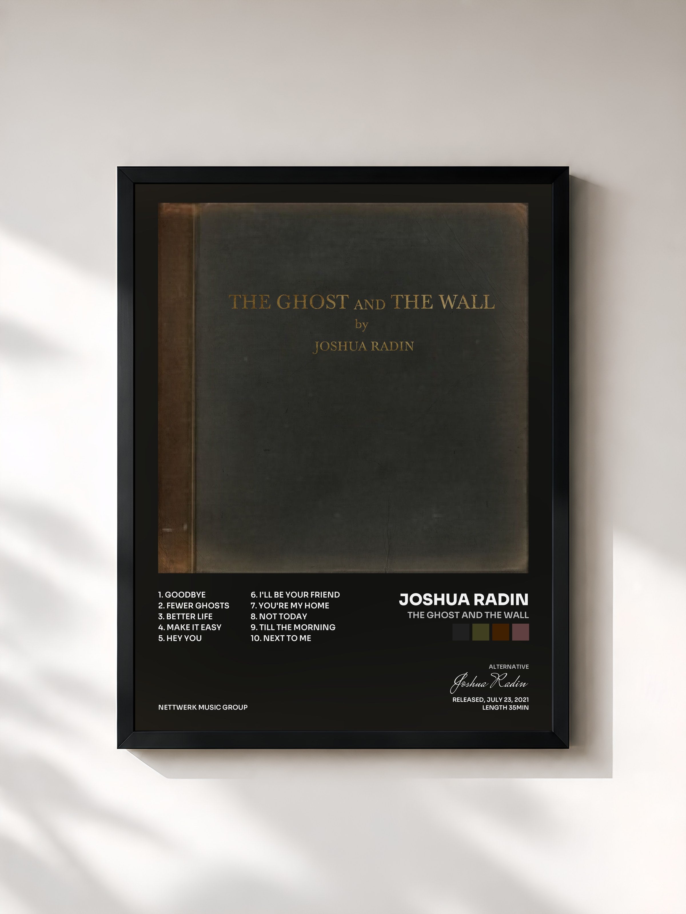 #noir Tableau de l'album The Ghost and the Wall de Joshua Radin, cadre noir, imprimé et encadré en France