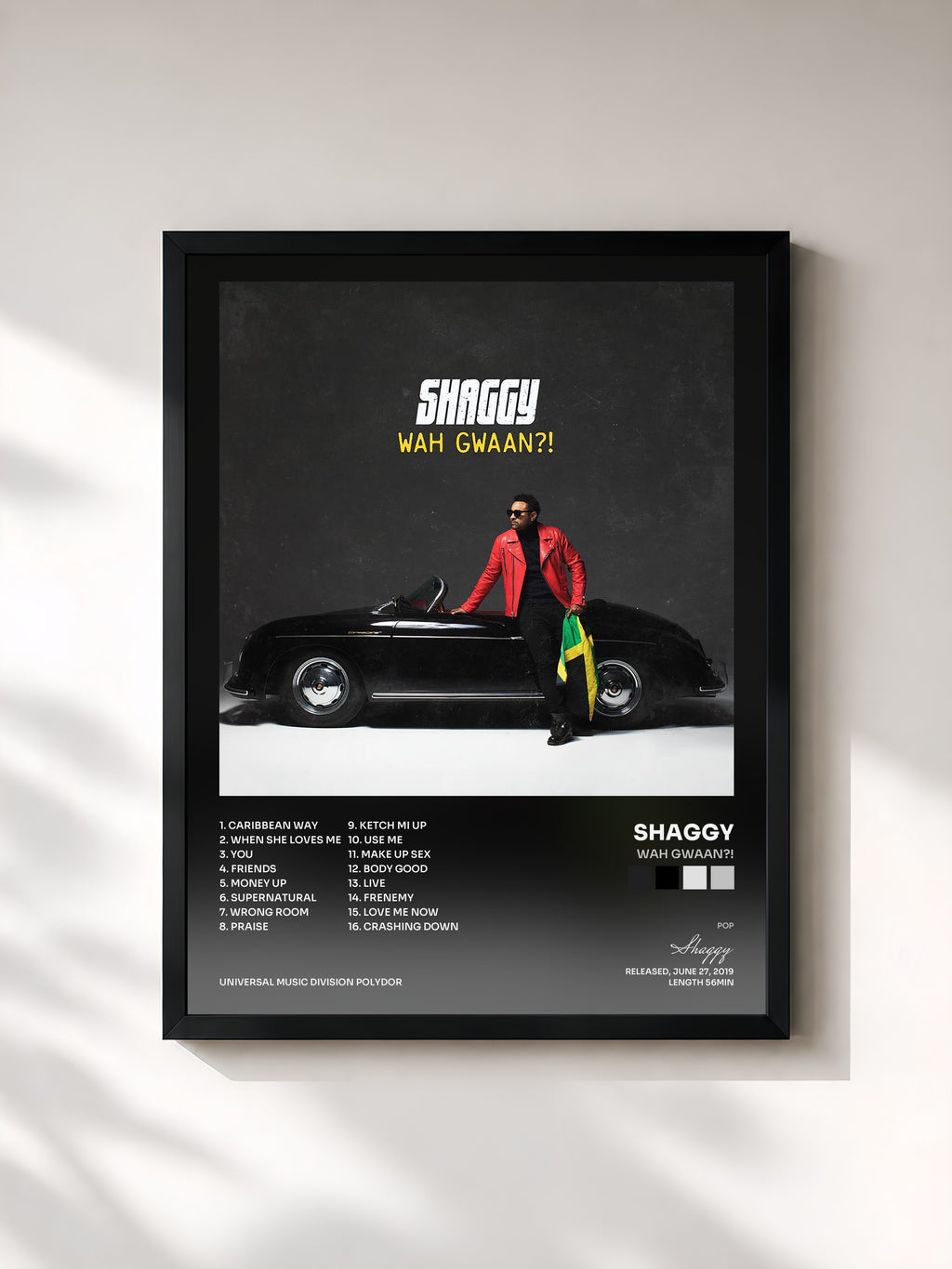#noir Tableau de l'album Wah Gwaan?! de Shaggy, cadre noir, imprimé et encadré en France