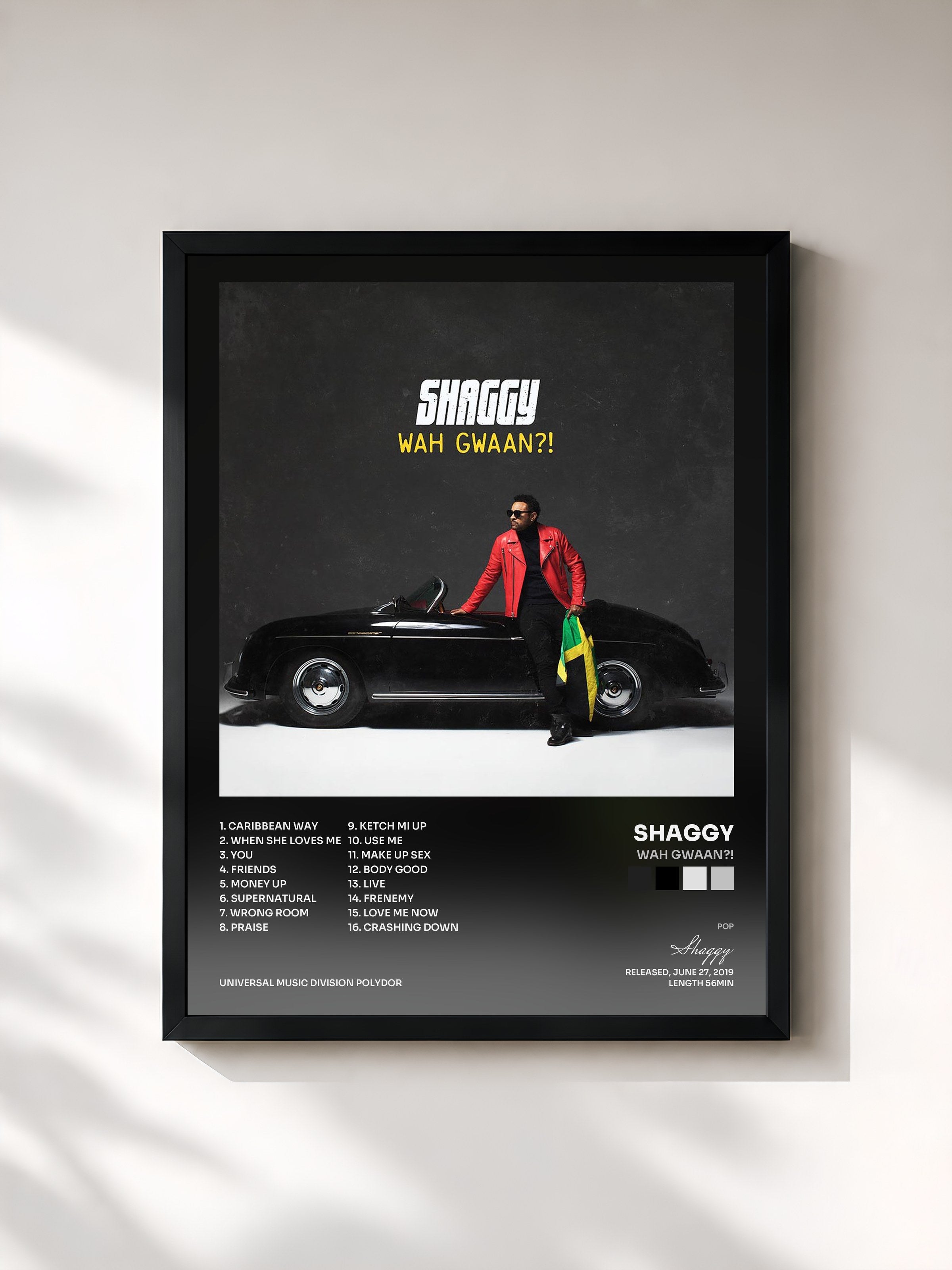 #noir Tableau de l'album Wah Gwaan?! de Shaggy, cadre noir, imprimé et encadré en France
