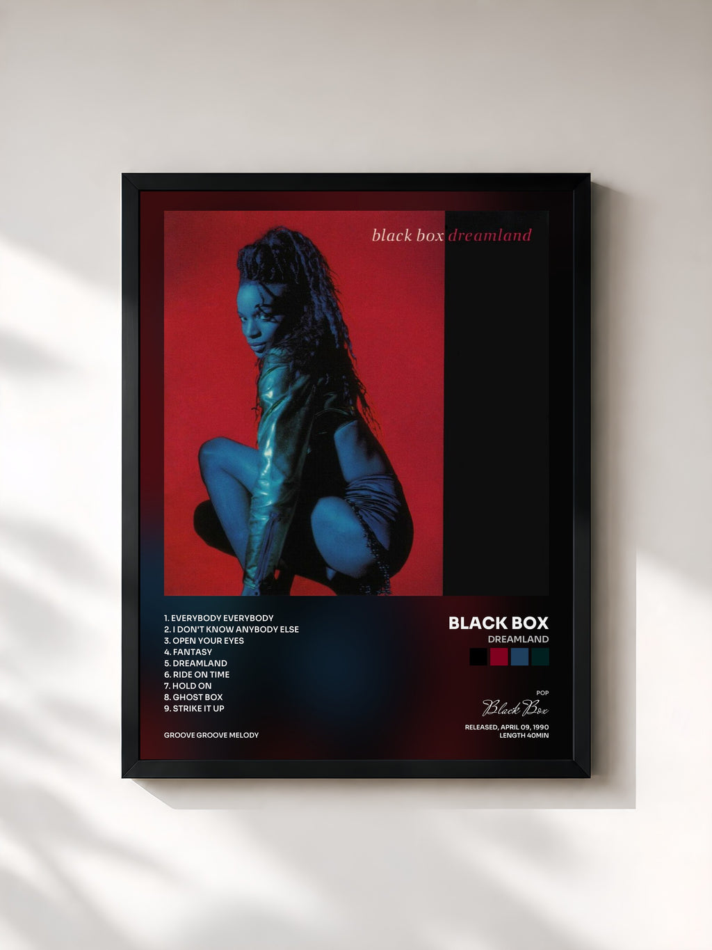 #noir Tableau de l'album Dreamland de Black Box, cadre noir, imprimé et encadré en France