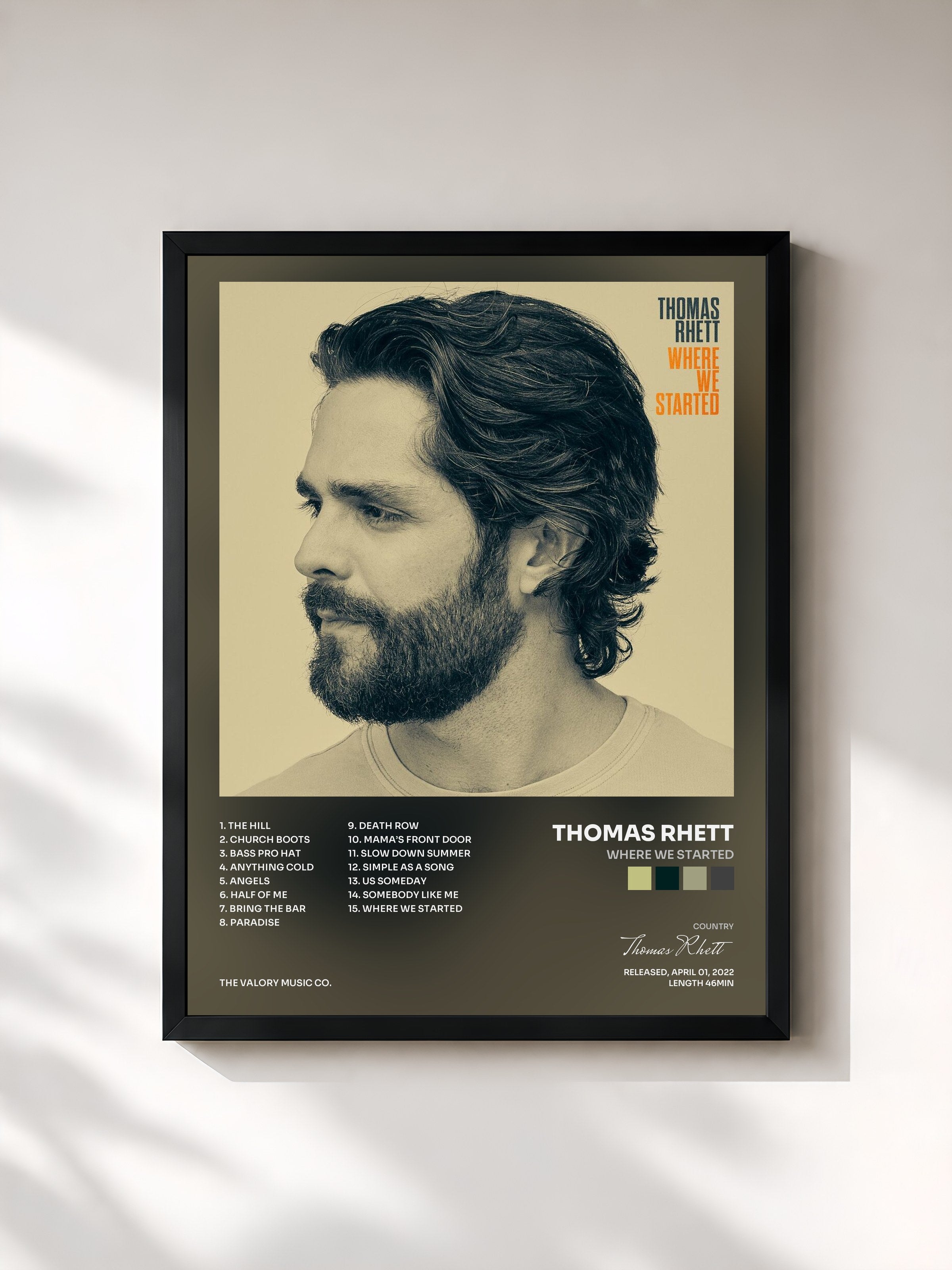 #noir Tableau de l'album Where We Started de Thomas Rhett, cadre noir, imprimé et encadré en France