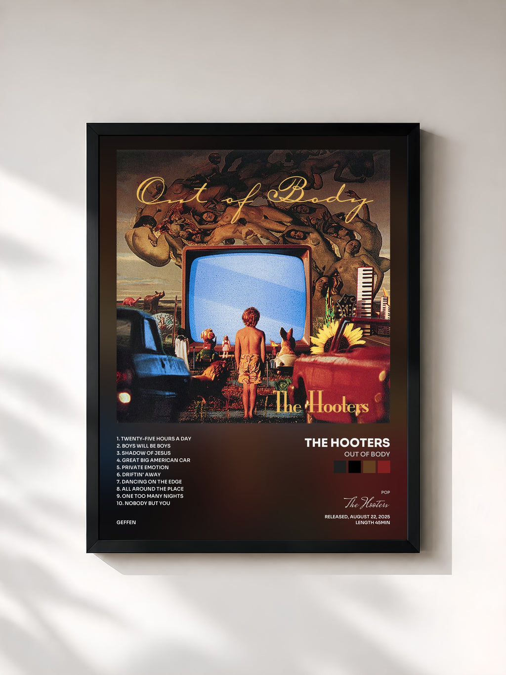 #noir Tableau de l'album Out Of Body de The Hooters, cadre noir, imprimé et encadré en France