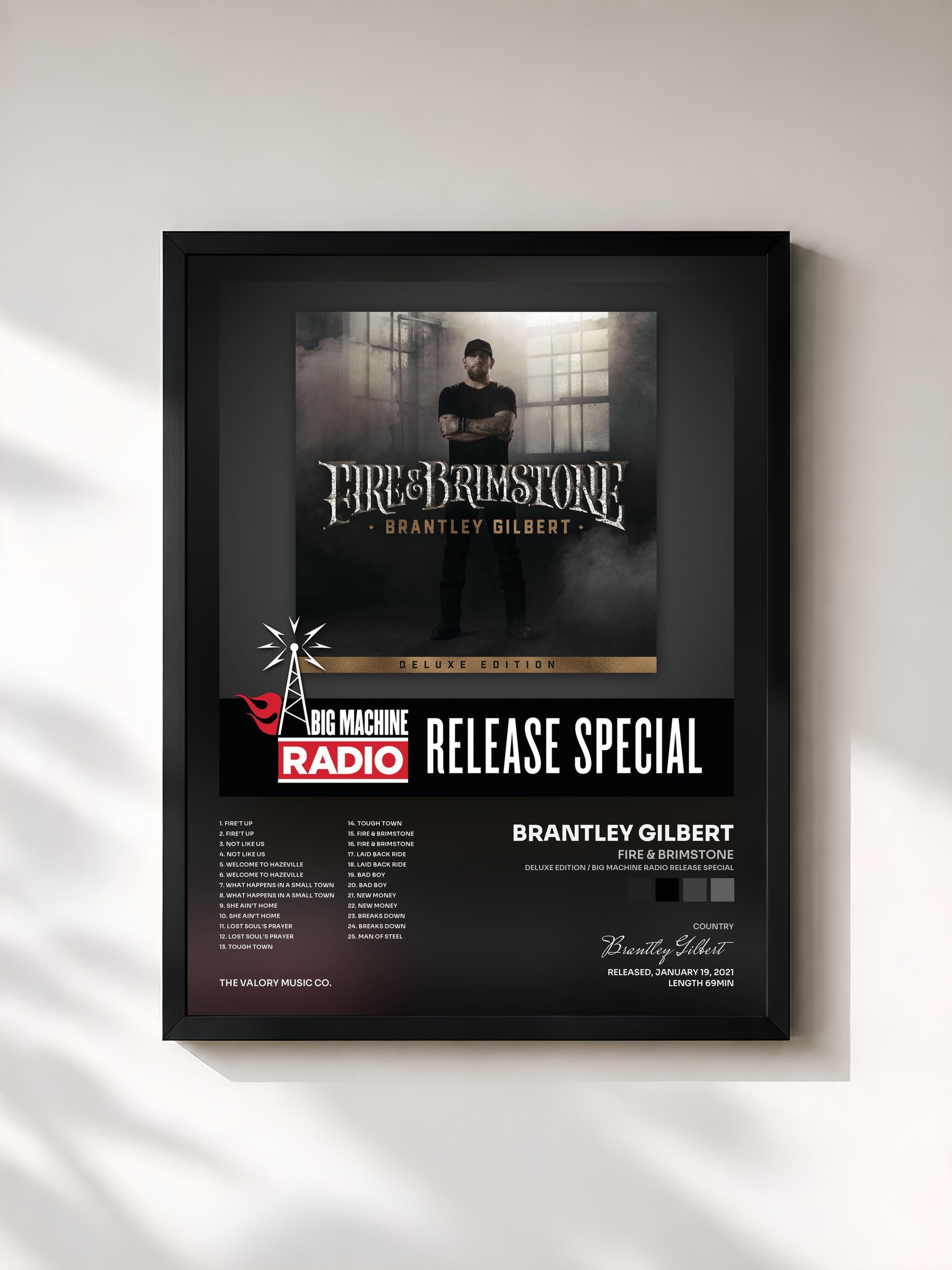 #noir Tableau de l'album Fire & Brimstone (Deluxe Edition / Big Machine Radio Release Special) de Brantley Gilbert, cadre noir, imprimé et encadré en France