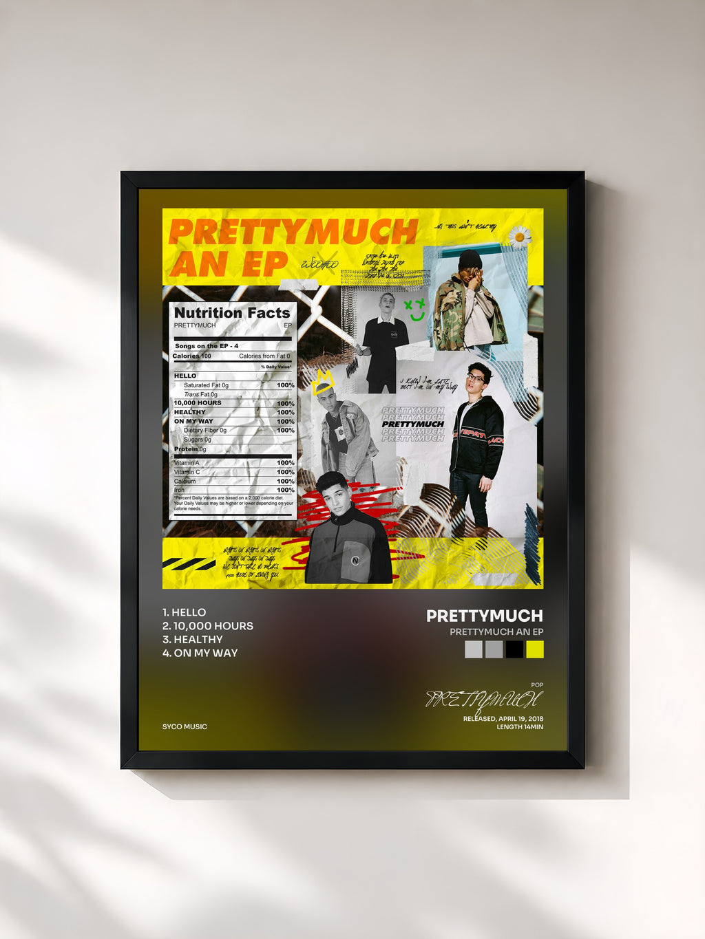 #noir Tableau de l'album PRETTYMUCH an EP de PRETTYMUCH, cadre noir, imprimé et encadré en France