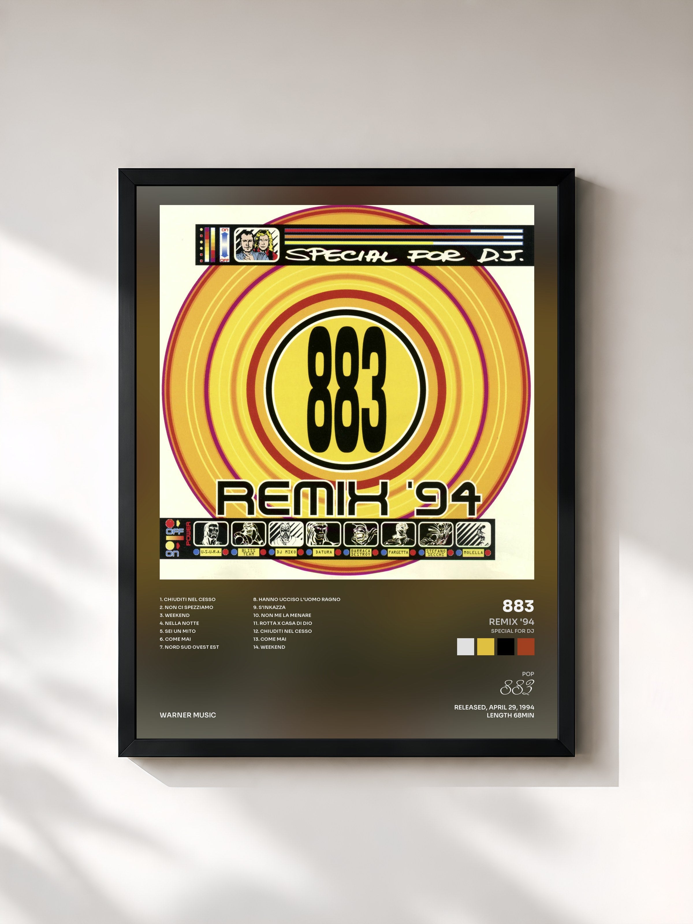 #noir Tableau de l'album Remix '94 (Special for DJ) de 883, cadre noir, imprimé et encadré en France