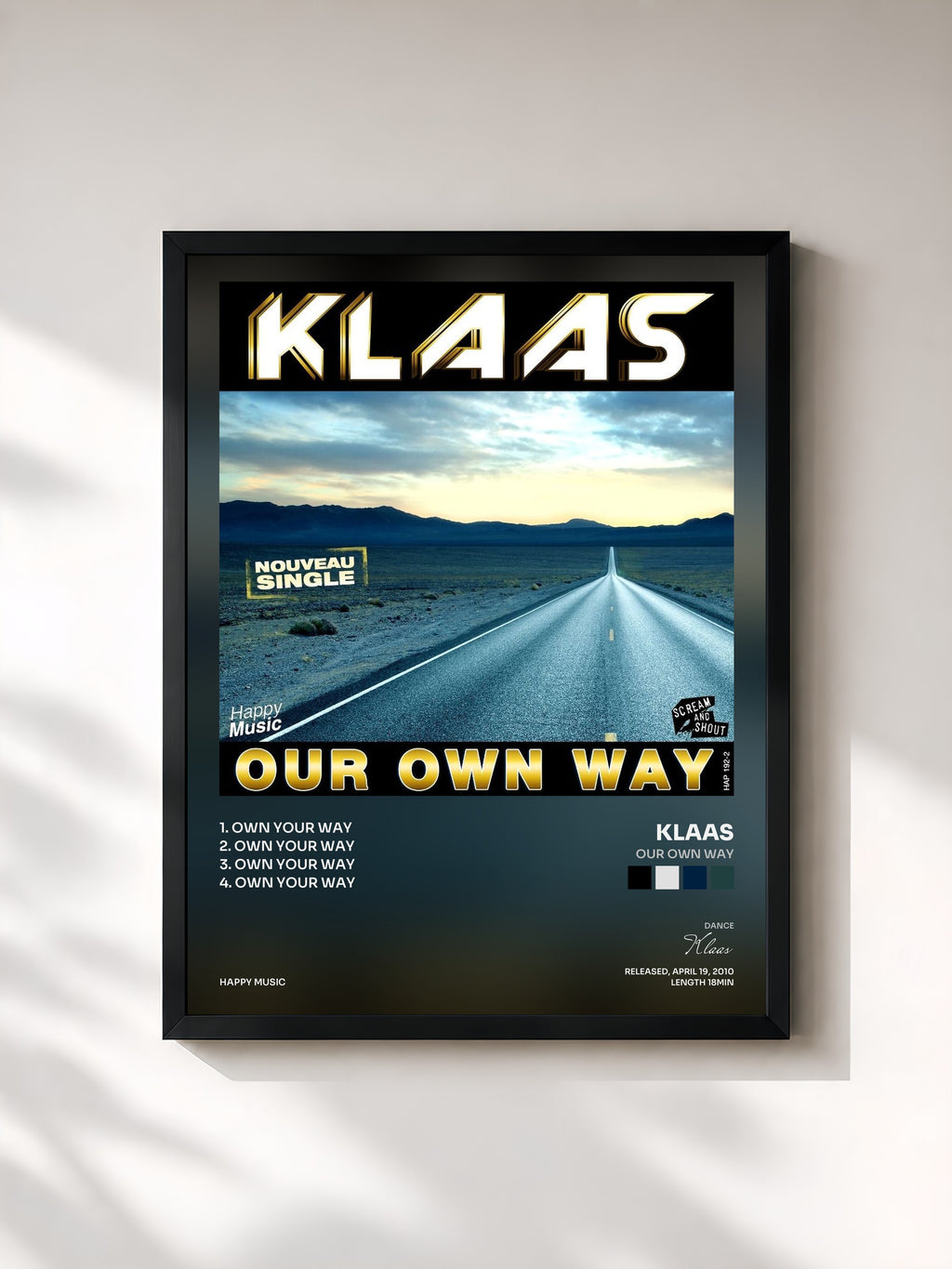 #noir Tableau de l'album Our Own Way de Klaas, cadre noir, imprimé et encadré en France