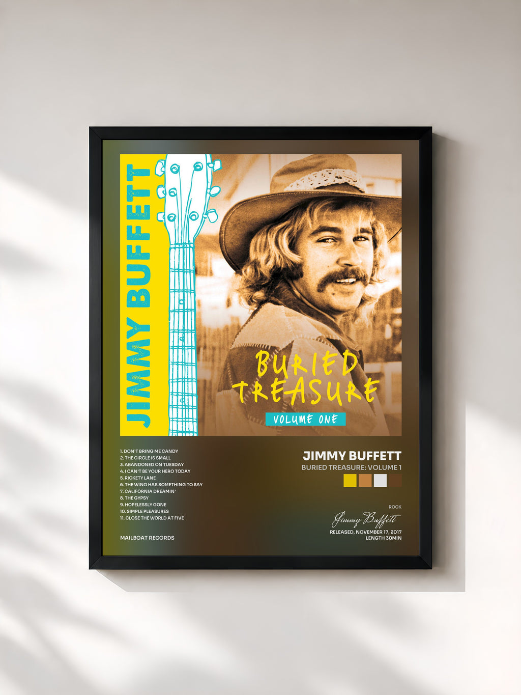 #noir Tableau de l'album Buried Treasure: Volume 1 de Jimmy Buffett, cadre noir, imprimé et encadré en France