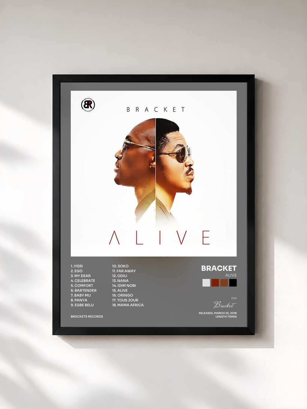 #noir Tableau de l'album Alive de Bracket, cadre noir, imprimé et encadré en France