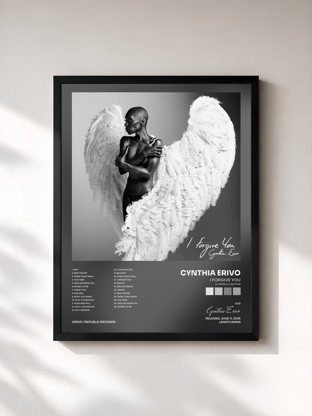 #noir Tableau de l'album I Forgive You (A Cappella Edition) de Cynthia Erivo, cadre noir, imprimé et encadré en France