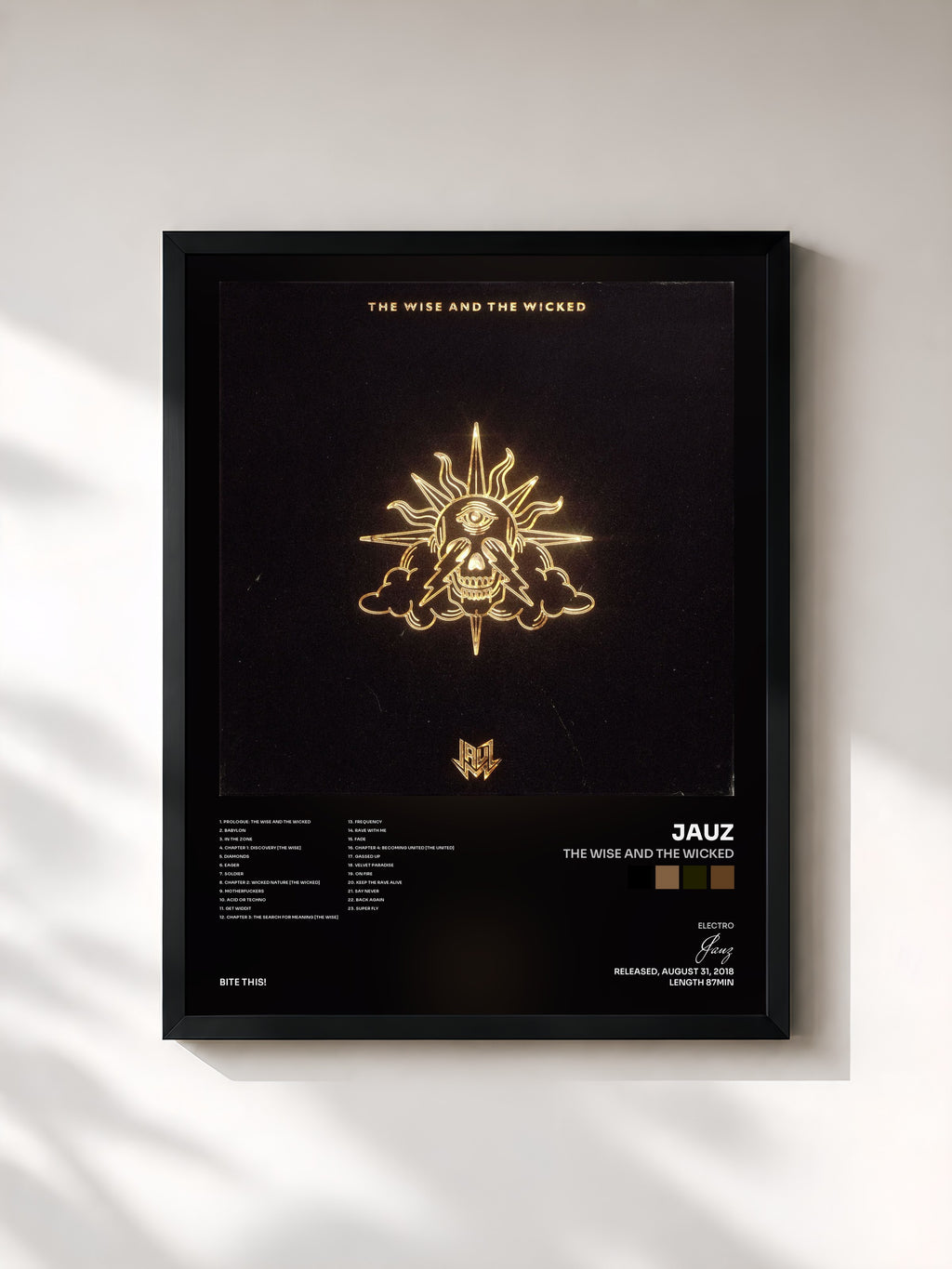 #noir Tableau de l'album The Wise and the Wicked de Jauz, cadre noir, imprimé et encadré en France