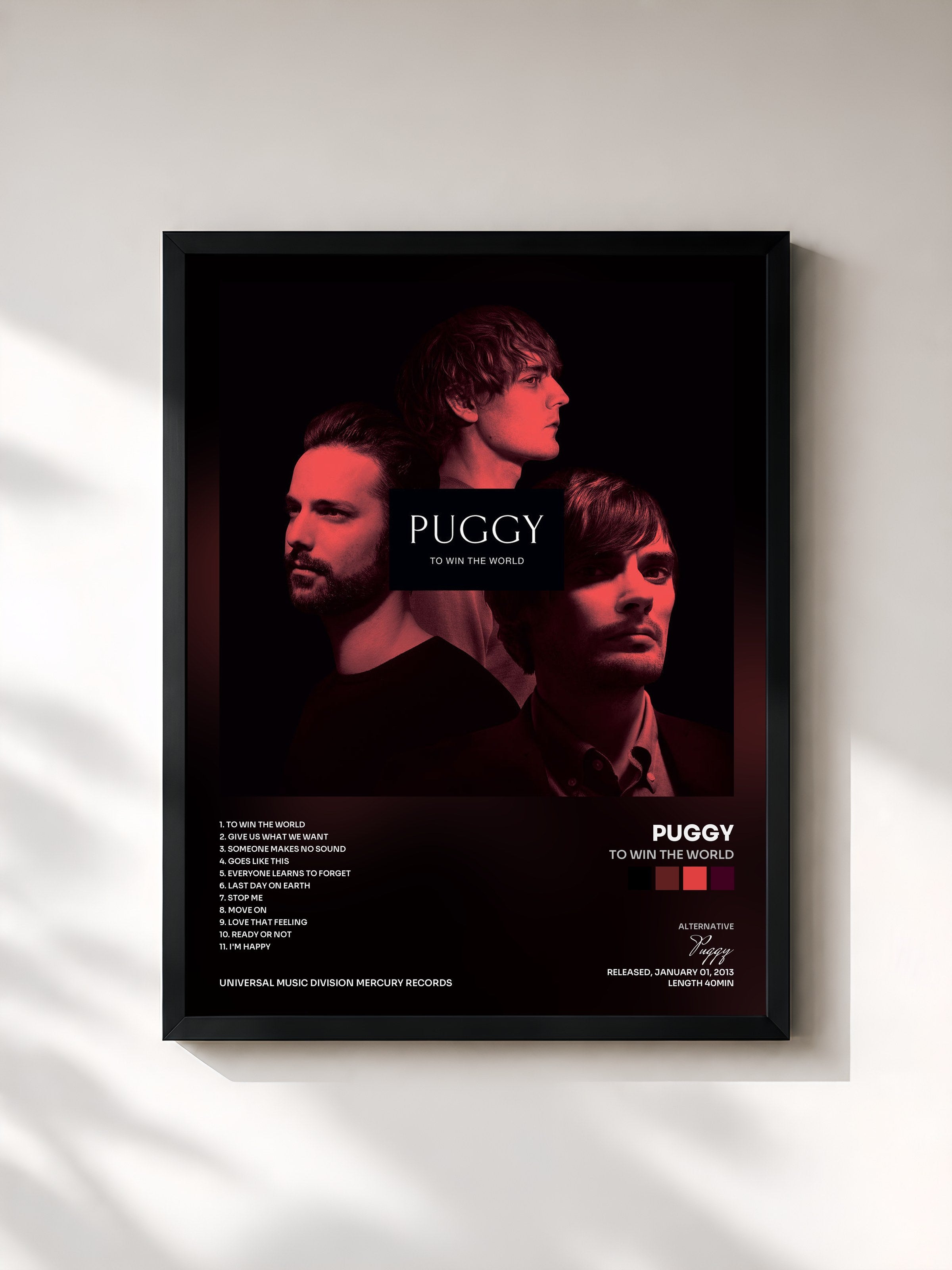 #noir Tableau de l'album To Win The World de Puggy, cadre noir, imprimé et encadré en France