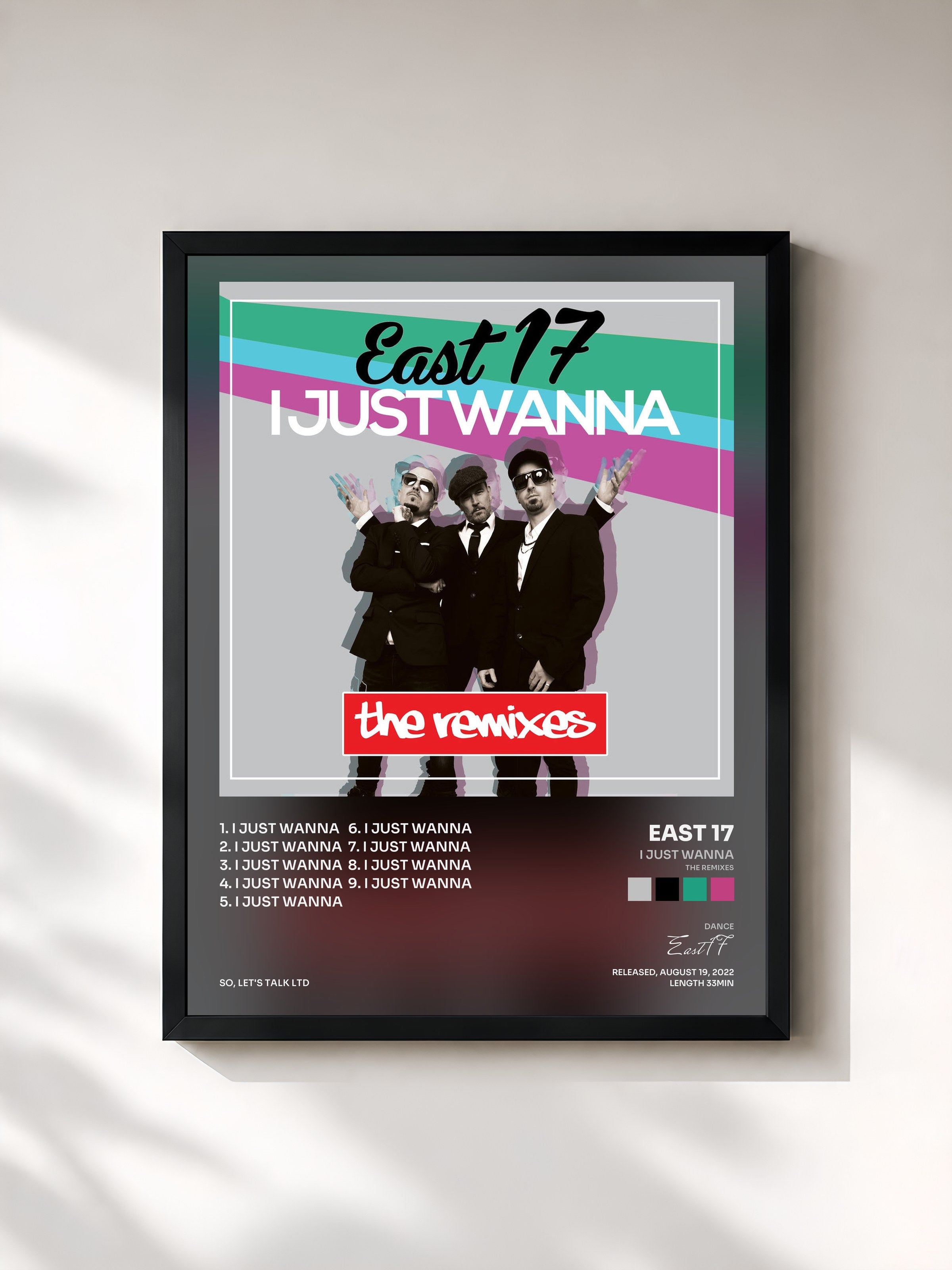 #noir Tableau de l'album I Just Wanna (The Remixes) de East 17, cadre noir, imprimé et encadré en France