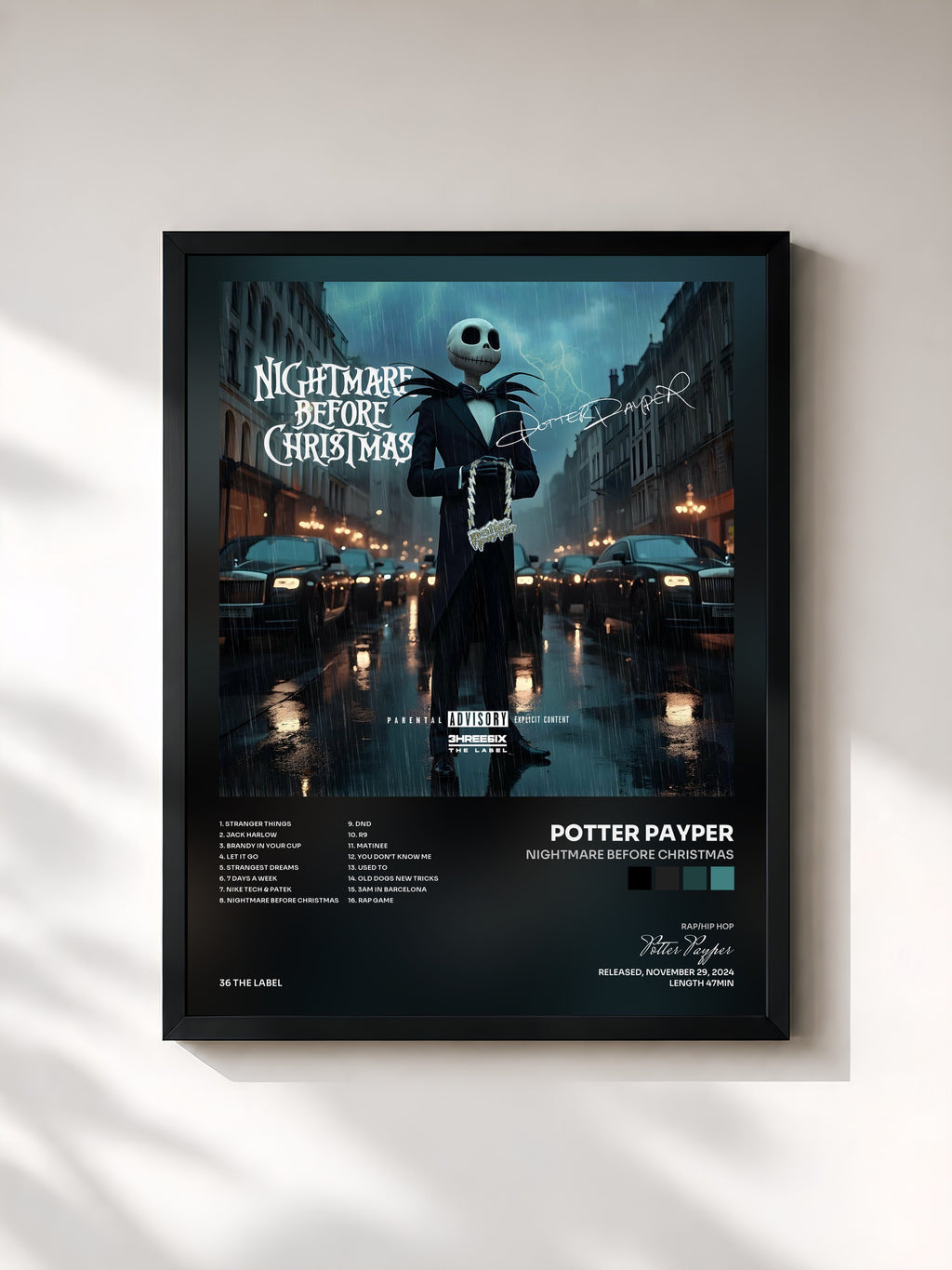 #noir Tableau de l'album Nightmare Before Christmas de Potter Payper, cadre noir, imprimé et encadré en France