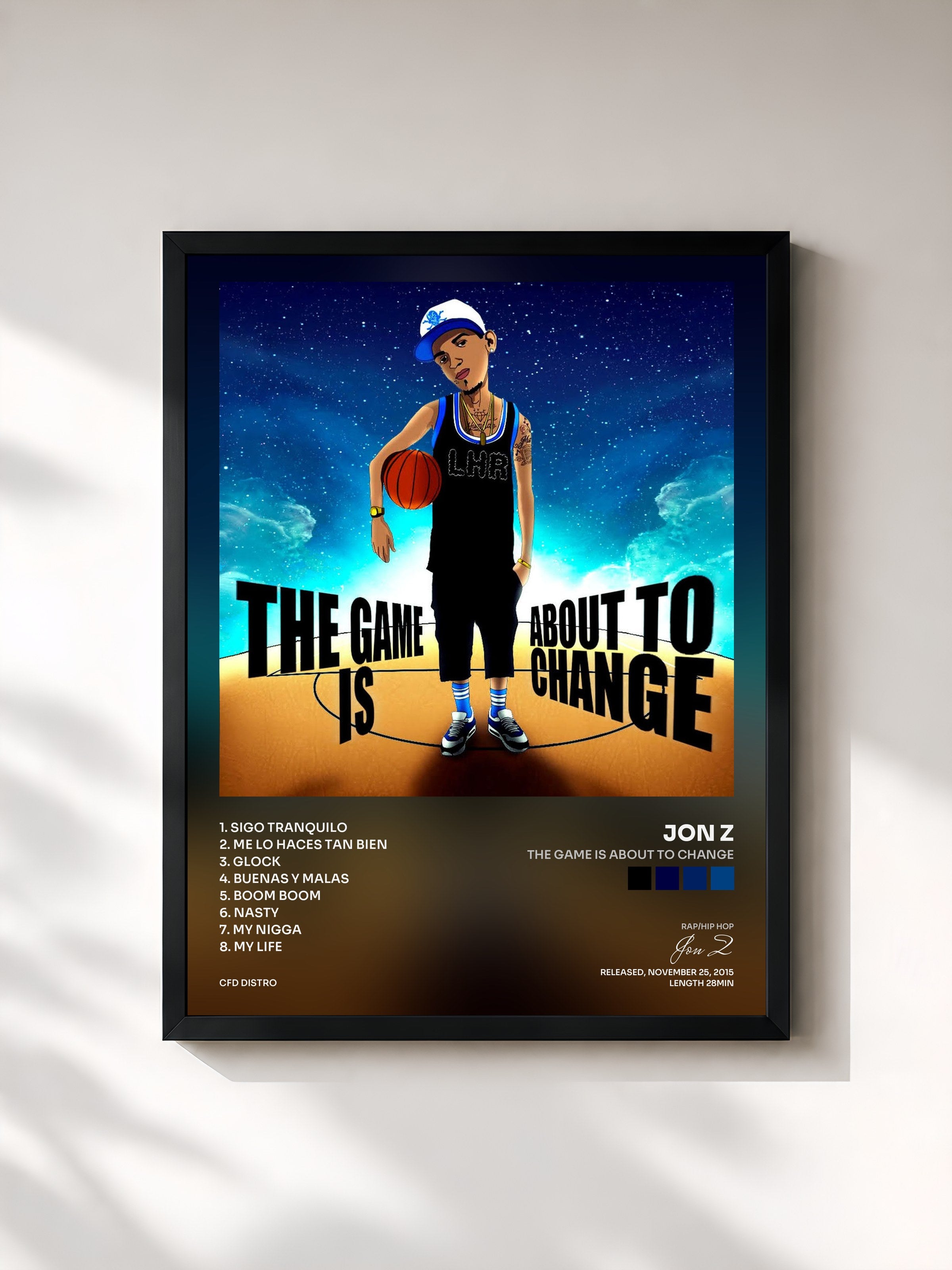 #noir Tableau de l'album The Game Is About to Change de Jon Z, cadre noir, imprimé et encadré en France
