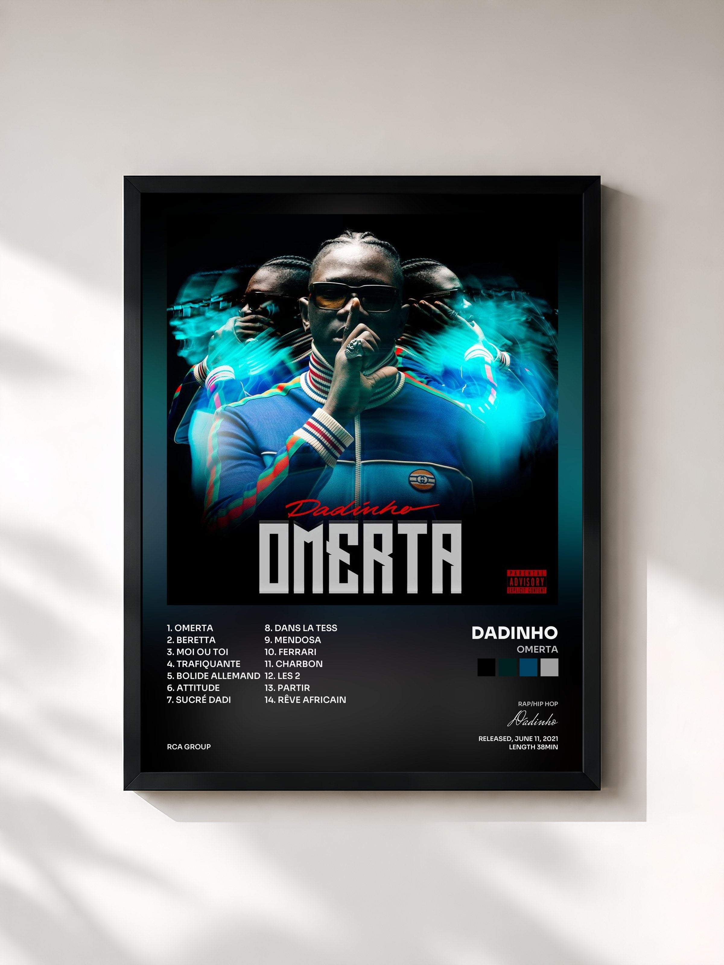 #noir Tableau de l'album Omerta de Dadinho, cadre noir, imprimé et encadré en France